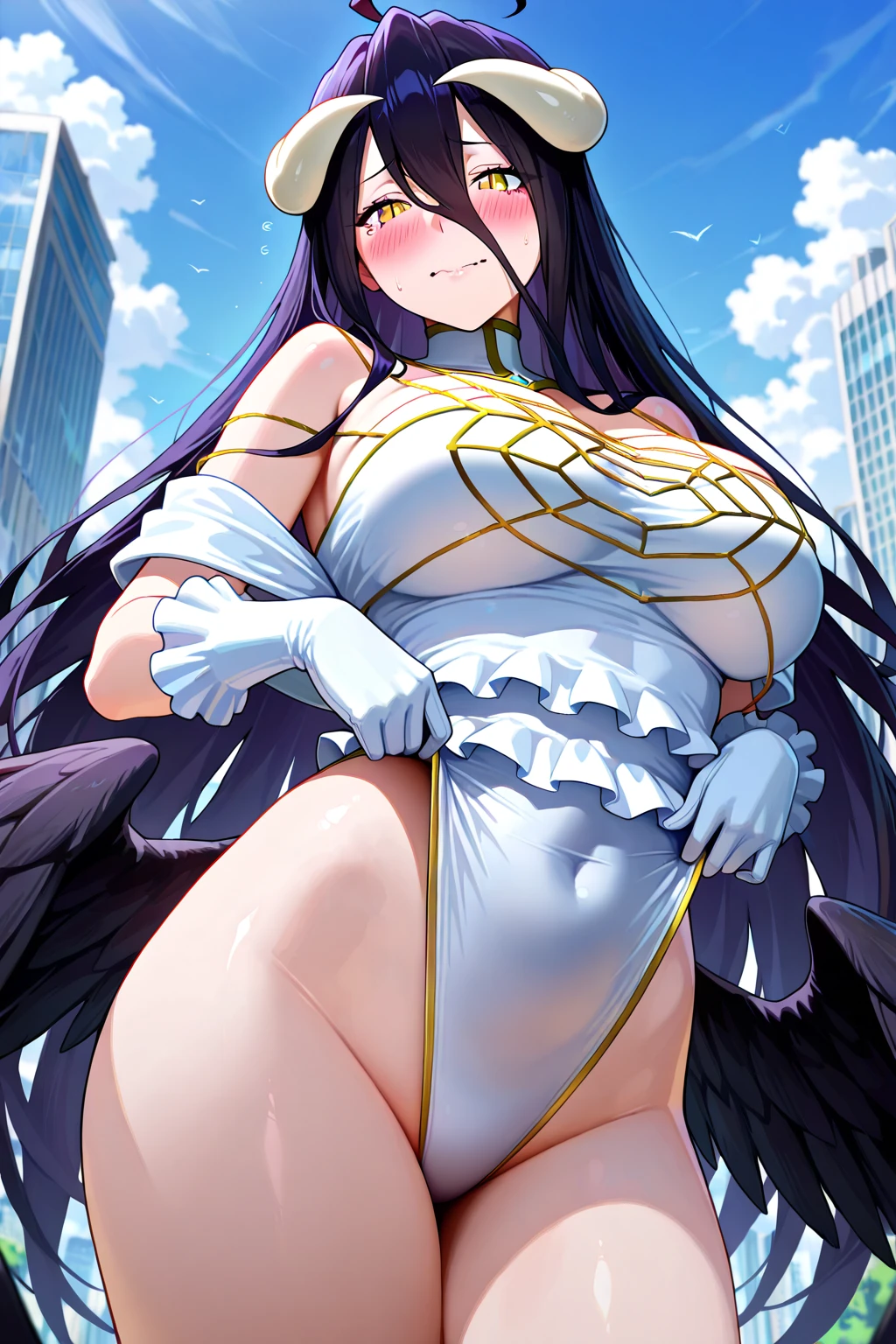 （（（masterpiece、Highest image quality、highest quality、highly detailed unity 8ｋwallpaper）））、（（Illustration of one girl））、（（（beautiful girl）））、blue hair、stocky build, thickset physique：1.3, muscular legs, broad shoulders, solid chest、（（（big breasts）））、white clothes