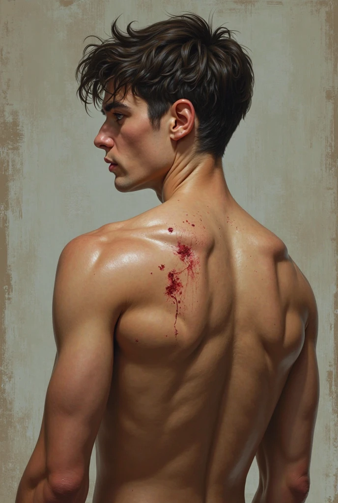 a man surrounded by blood  
