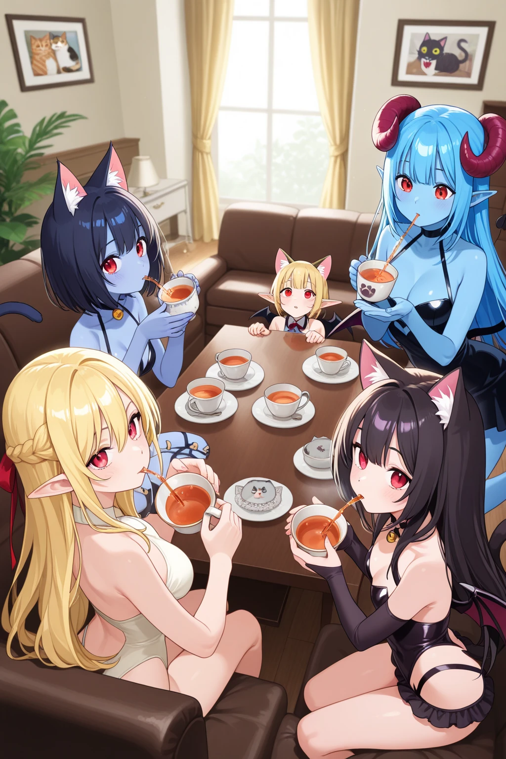 Multiple characters in the harem were drawn with smiles、Masterpiece illustrations of the highest quality and ultra-high resolution。a beauty girl　Pink hair　a blond