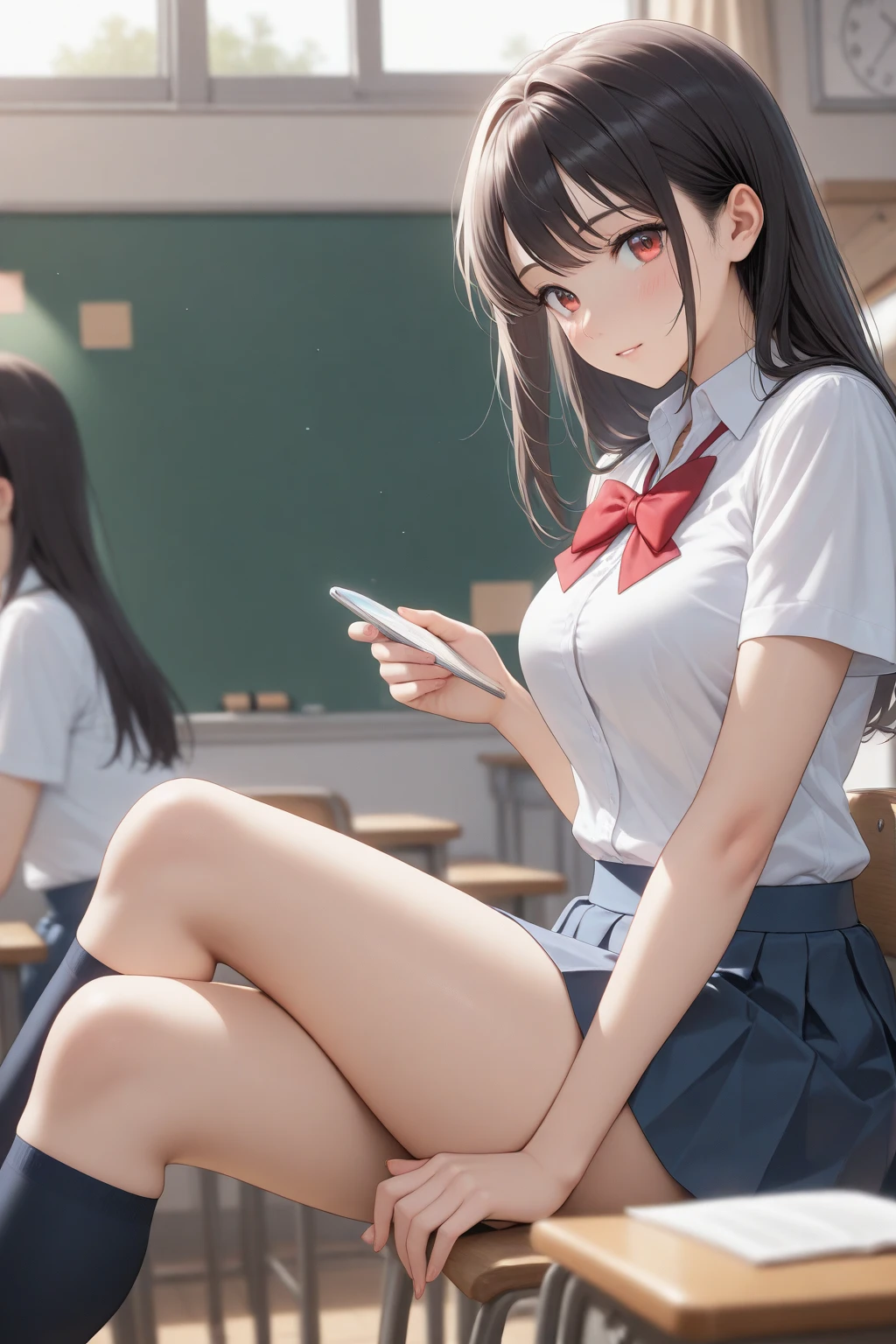masterpiece、girl with、hi-school girl、School Uniforms、FULL ANATOMY、complete hands、complete fingers、lighting like a movie、Squatting、School Gate、I can see panties、Panties with patterns、Pink lace panties、Smartphone with detailed design, Super Detail、Operating a smartphone、Hold your phone in one hand、(Look at her phone screen:1.4)、(Her gaze is on the screen of her smartphone:1.4)、Shoot head-on、She focuses on smartphones、Don't look at the camera,silber hair,white shoe,long twintails