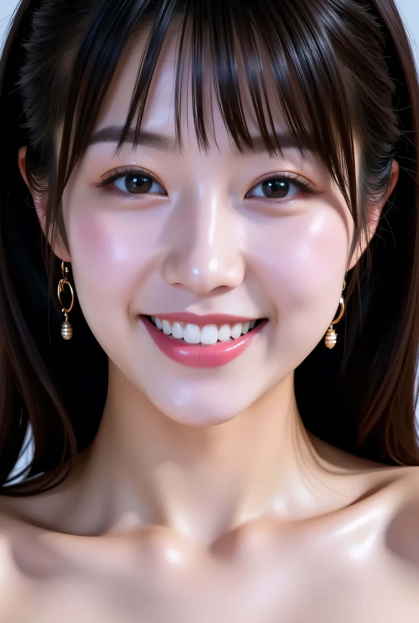 (top quality:1.4),(masterpiece:1.4),(realistic:1.4),(realistic:1.2),(超high res, オリジナルの   Picture   :1.4),(high res, Very Detailed:1.2),(8k:1.2),   {Picture}   ,{黒髪の女性の   Picture   },{  Bang:1.8},[],[stretches my chest],{{and a bright color, shining eyeshadow on the lower lashes}、{厚くボリュームのあるmascaraと組み合わせて、that accentuates eye-catching beauty},(((A bag of plump tears :2.0)))}}}
,{An 18-year-old girl}, {{{Smile Yan:teeth}}}, {{ beautiful ,  Shining Beautiful Skin: Fair skin:2.0}}}, (stretches my chest:: slender body),()- 
BREAK,{{{big nipples (red) big nipples}}: Areola {Pink} Areola}},
BREAK,{{}}, {beautiful face},{{  (Clear Eyes): ((big double eyelids)): (mascara): ((charming, A bag of plump tears)) }}
