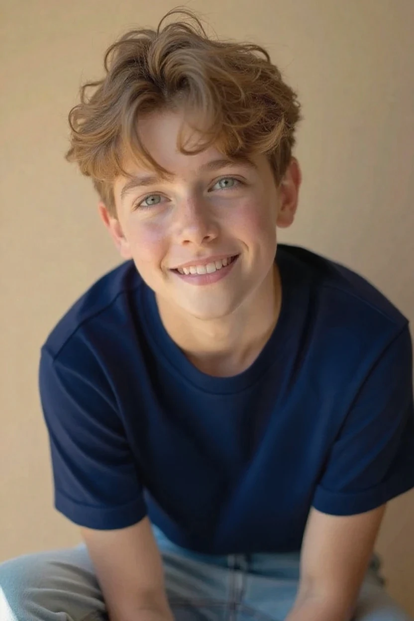 ((best quality)), ((masterpiece)), (detailed), detailed eyes, detailed hands, well-proportioned detailed eyes, round-faced, short chubby build, plump build, dark blond hair, bucked teeth, brown eyes, eleven year old boy, beautiful detailed and clear eyes