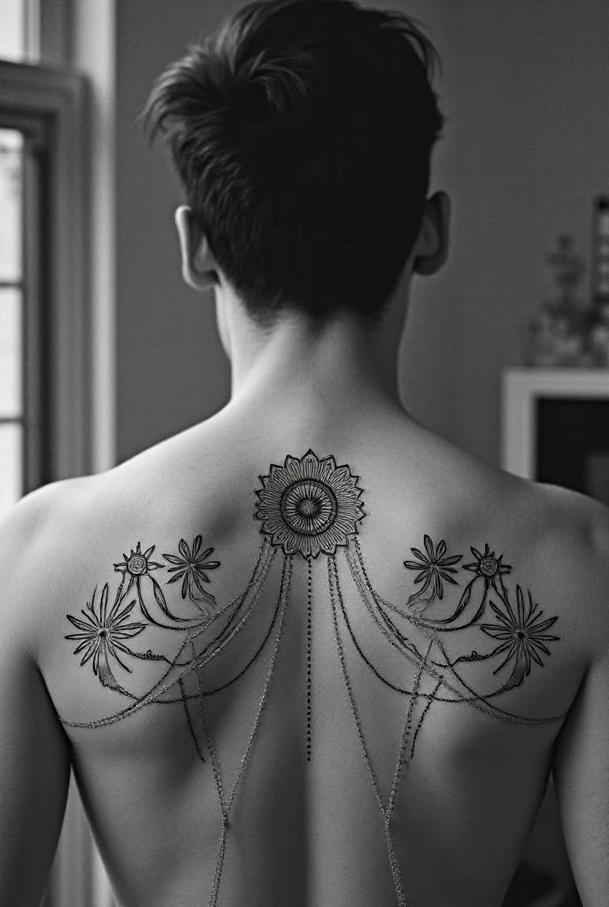 art deco tatto on a woman's back, agressive, year 1925 in paris.