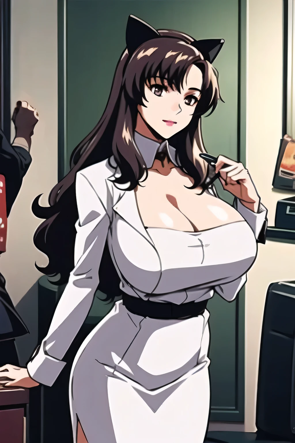 Beautiful busty woman, wearing pajama, long hair 