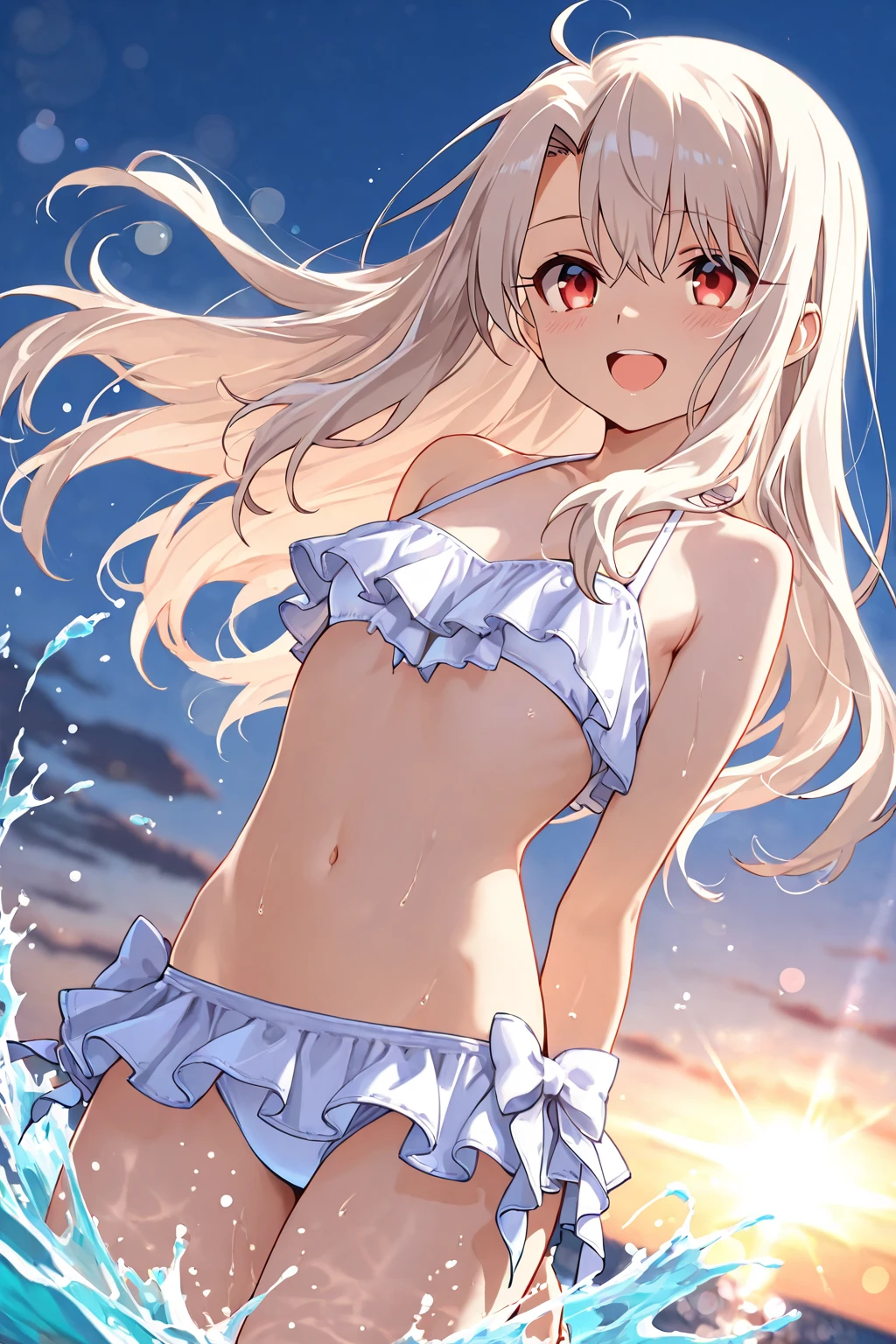 a woman in a bikini and a white shirt is standing in the water, Official artwork, splash art anime loli, come from《azur lane》videogame, 《Ghost Wind Special Assault Team》The art of pixels, official anime work, shirabii, wallpaper anime blue water, asuna yuuki, light novel cover art, Clean and detailed anime art, high detailed official artwork