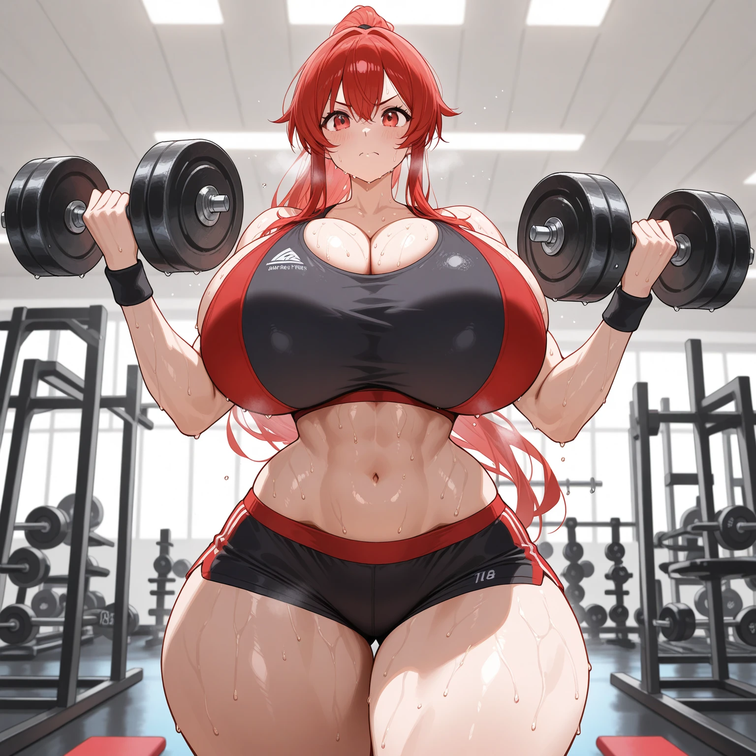 masterpiece, best quality, masterpiece,best quality,official art,extremely detailed CG unity 8k wallpaper, nsfw, gym shorts, (huge breasts:1.2), exercise, (muscular:1.2), sex, vaginal, 1girl