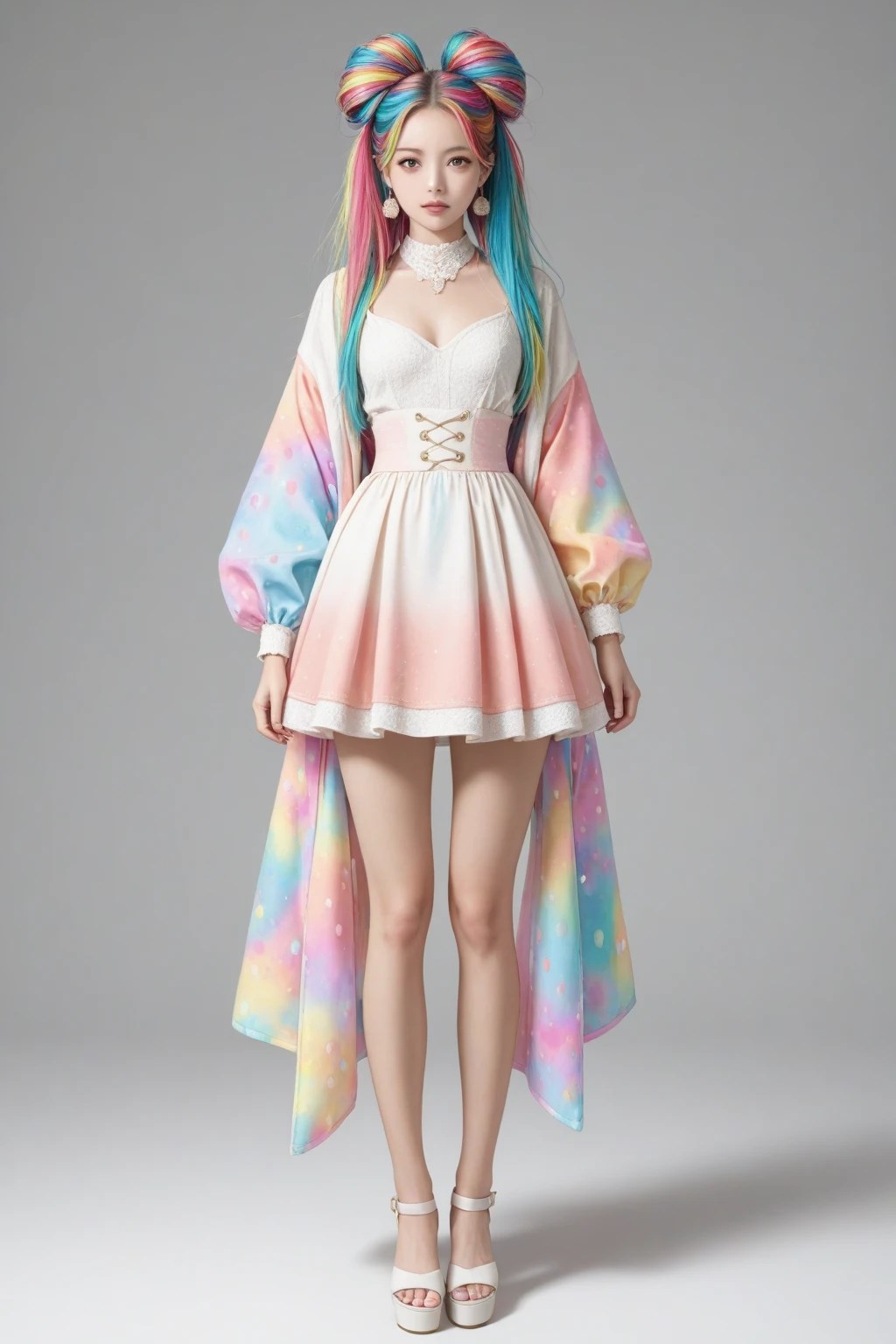 ((Surrounded by the Moon beams)) in side a Crater ((eyes open)) wearing an armour dress with galaxies on the surface ((holding a pink owl with green eyes. Yellow short beak. ((Is a girl with long teal mix blue hair and pink oyster diamond covered hairclips in her hair))(( full body)
