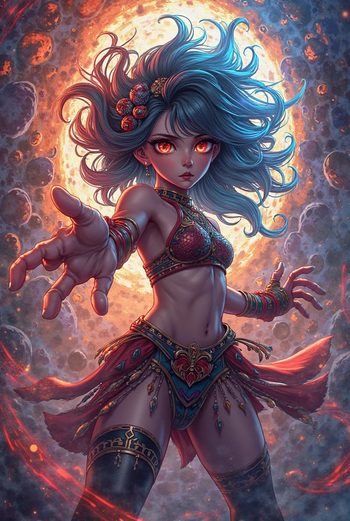 masterpiece, best quality, princess_celestia, crown, regalia, Beautiful Art Style, 1girl, young woman,tassel, substantive, fantasy city, sitting with hands around her ankles,cosmic, <lora:celestia:0.6>, human on fire, red fire, <lora:on_fire10:0.8>