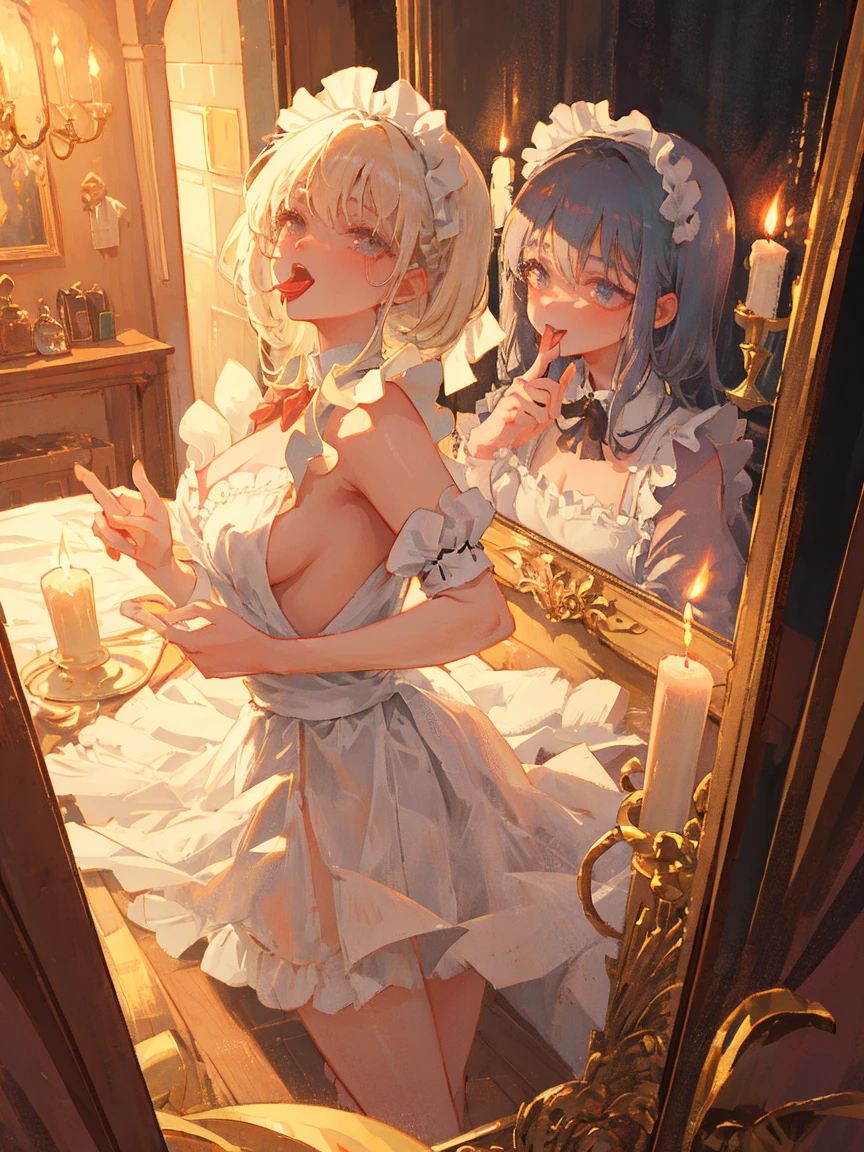 (masterpiece,highest quality)(Above the knee images)(A wonderful woman, Black long dress, Mature Woman, Woman with short white hair, Hair that falls over the shoulders, Pale pink lips, Indifference, Seriousness, bangs, Detailed face, Correct Proportions, (This painting was done in the Gweiz style.。.、Oil painting of a woman with short hair. The entire painting uses a black and white palette. which are loved by the audience. Expressed with detailed depiction.Snow-white hair, Red eyes, exuding a mysterious atmosphere, その女 is dressed elegantly and tastefully, Candles、from behind