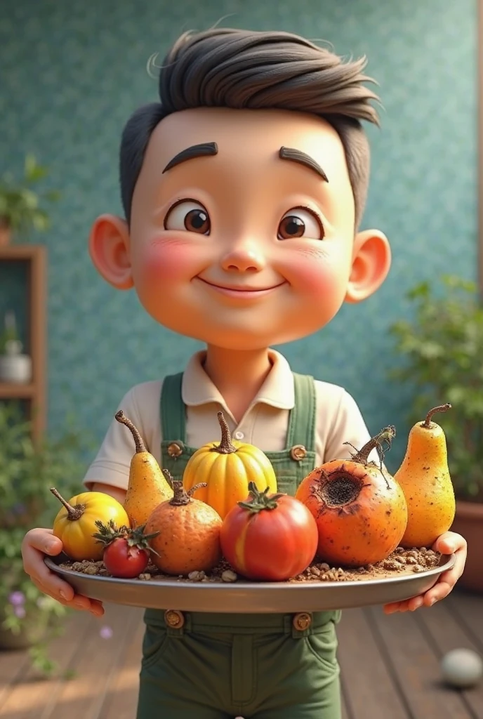 there is a smiling young boy holding a {{{honey jar}}} and red apple drifting honey, children's art in art station, adorable digital painting.