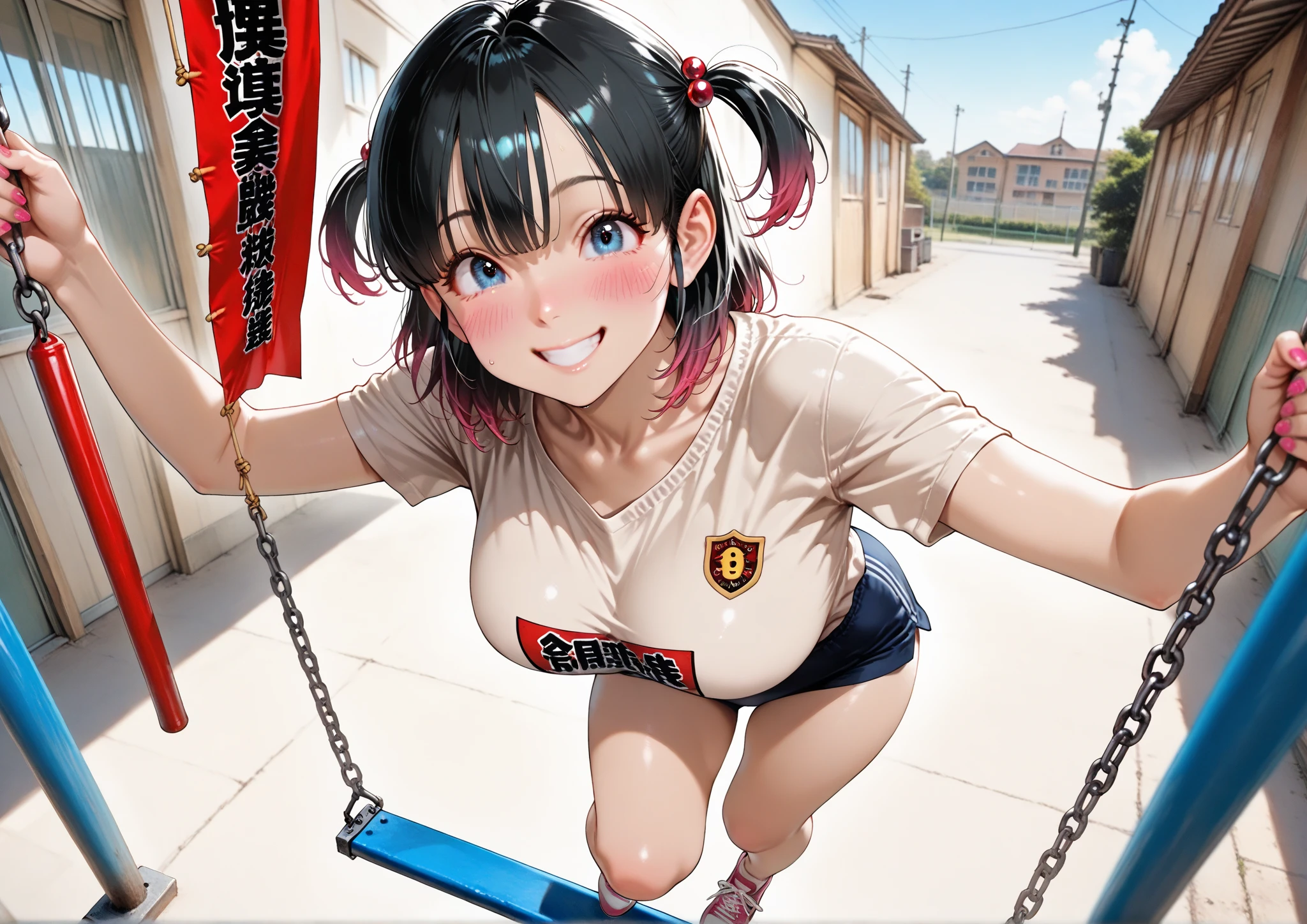 masterpiece, Highest quality, Nico_Yazawa,High resolution, 1 Girl, alone, Brown Hair, short hair, Twin tails、Purple eyes, , , (Cleavage)、(Beautiful thighs), Carrying a red backpack, (randoseru backpack:1.2) Sweaty、Thick thighs、Highest quality、4K、1girl, 8years old, loli, cute, grin, 、、on the train、、、Thick thighs、Men holding their penises and surrounding girls、Semen from the penis、Bukkake、Bukkake、(Bukkake)projectile cum、Blowjob、Lots of spectators、Ahegao、low length、leotard