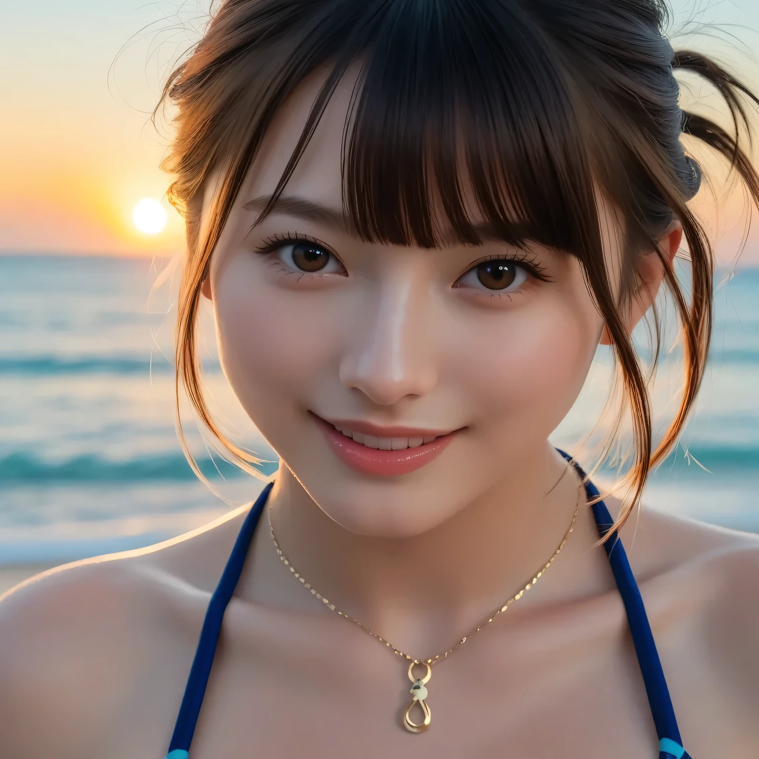 (masutepiece:1.3), (8K, Photorealistic, Raw photo, Best Quality: 1.4), Japanese, (1girl in), Beautiful face, (Realistic face), (Black hair), Beautiful hairstyle, Realistic eyes, Beautiful detailed eyes, (Realistic skin), Beautiful skin, Attractive, 超A high resolution, A hyper-realistic, Highly detailed, Golden ratio,School uniform. (3 Gills:1.5),  (Sony Alpha 1, 50.1 megapixel full-frame CMOS sensor, 8K video recording function), (telephoto lens), (Realistic),(8K, 超A high resolution, Best Quality, masutepiece:1.2),Ultra-detailed,beautifull detailed face, FULL ANATOMY,(Beautiful detailed eyes:1.3),Smile,extremely delicate and beautiful,
Extremely detailed,
nffsw,
Unity,
8K Wallpaper,
amazing,
finely detail,
Ultra-detailed,
High resolution,
Extremely detailed,
extremely detailed eye and face,Wet, ((Luxury Hotels:1.1)),((Colorful micro bikini:1.1)), [Ponytail],(huge-breasted, cleavage:1.3),