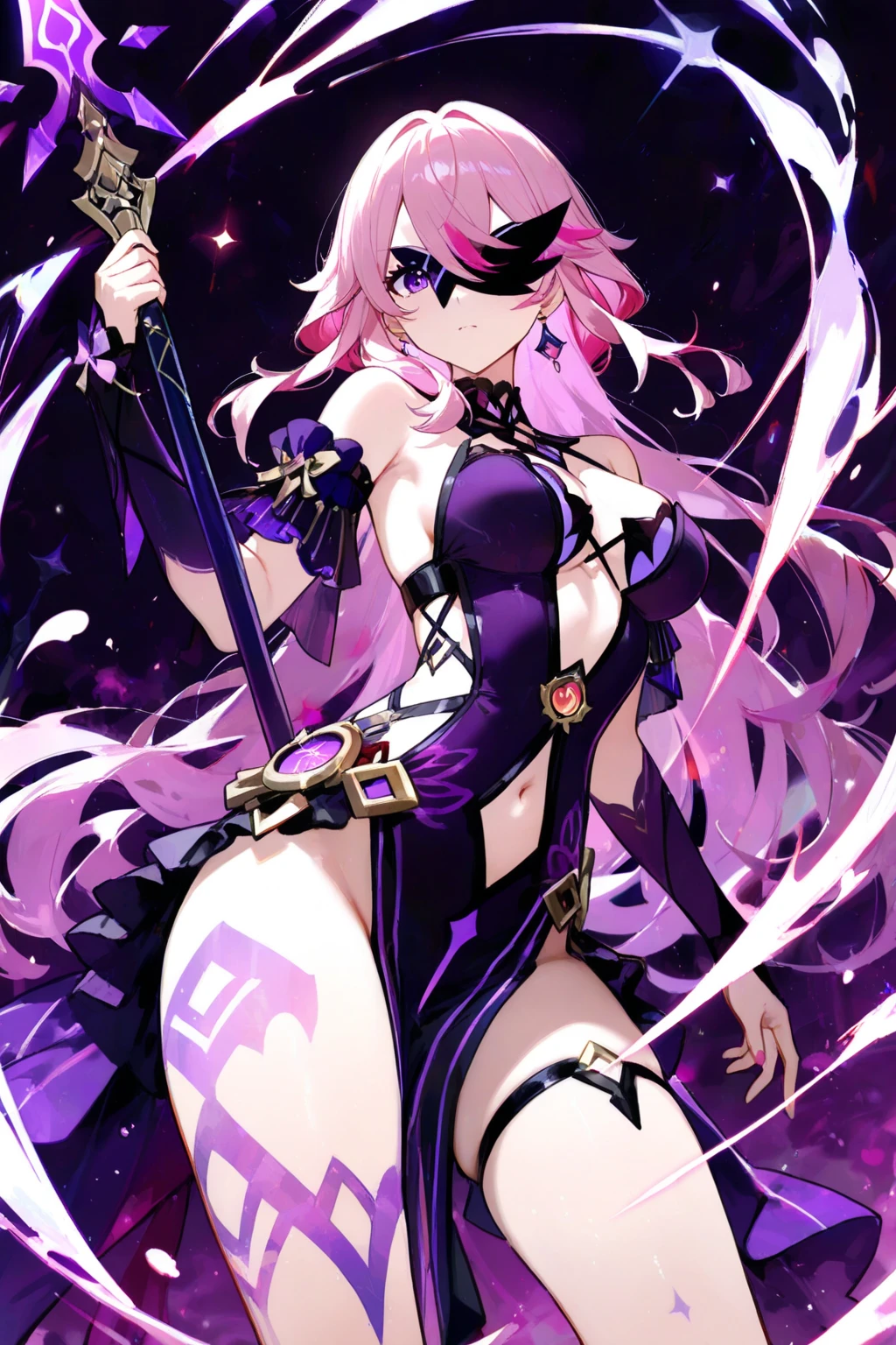 1 girl, superhero, Junior high school girl, leotard, barefoot, Knee-high boots, gloves, shining body, the light that surrounds her body, particles of light, space background, Are standing, put your hands on your hips, cowboy shot, full body shot, super powers, perfect anatomy, cowboy shot. long hair,
BREAK is purple body suit, body suit, gloves, Black body suit, multicolored body suit, 
BREAK is looking at viewer, whole body,
BREAK is (muste piece:1.2), best quality, high resolution, unity 8k wallpaper, (illustration:0.8), (beautiful detailed eyes:1.6), highly detailed face, perfect writing, Highly detailed CG, (perfect hands, perfect anatomy),