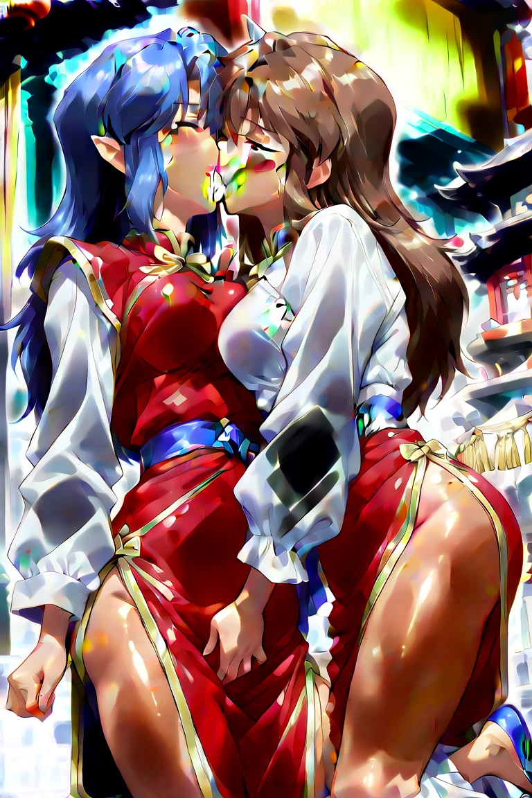A radiant, full-figured South Indian plus-sized 30 year old teacher wearing a cream silky saree tenderly hugging and kissing a jubilant 20-year-old man in a living room, captured in a full-body image with vibrant hues and meticulous details.