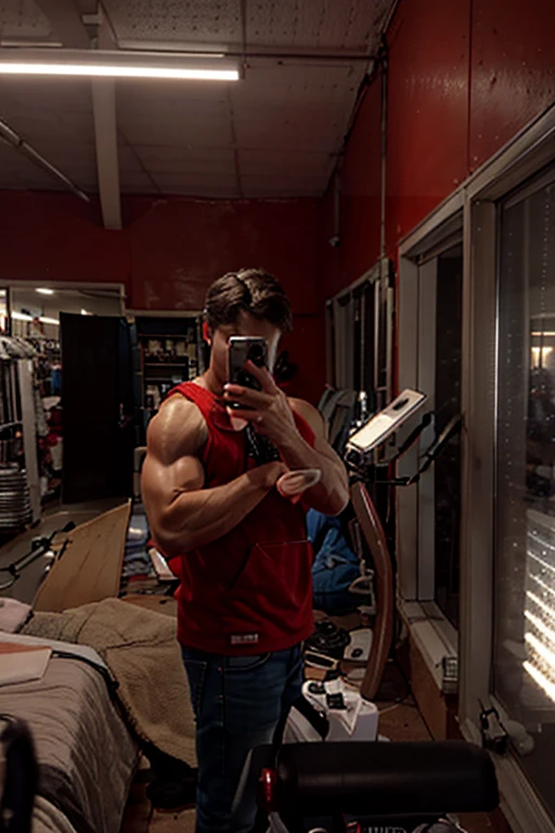 8k high quality mirror body pose with iPhone 14 bodybuilder handsome boy