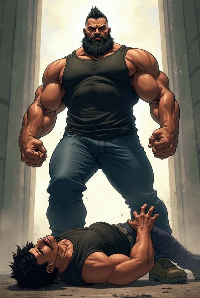 Muscular man with agile build, Black hair and black T-shirt,Appear in the air,Clench your hands into fists,Bombard downward, , from below, 8k, super detail, ccurate, best quality, masterpiece