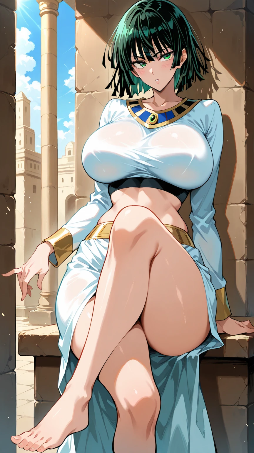 Simple white background,glitter,
barefoot,white dress,cleavage,collarbone, Navel,bare shoulders, Gold leaf on head,
bracelet, earrings, jewelry, gem,Pearl, Green eyes gold necklace, Black hair,explosions,short hair hair,
1girll, 20yo,young woman,Beautiful Finger,Beautiful long legs,Beautiful body,
Beautiful Nose,Beautiful character design, perfect eyes, perfect face,expressive eyes,Perfect balance,
looking at the scenes,(Focus on her face.),closed mouth, (innocent_Large_Eyes:1.0),(light_smile:0.3),
formal art,Highly detailed CG module 8K rear, perfect illumination,Colored, bright_front_face_lighting,white-skinned,
(Masterpiece:1.0),(best_quality:1.0), very high resolution,4k,A highly detailed,
photography, 8k, hdr, highres, absurdres:1.2, Kodak portra 400, grain du film, blurry background, bokeh:1.2, lens flare, (vibrant_color:1.2),professional photo,
(A beautiful,Large_breasts:1.4), (A beautiful_face:1.5),(narrow_waist), setting huge breasts smile closed mouth lipstick green lips bed earrings