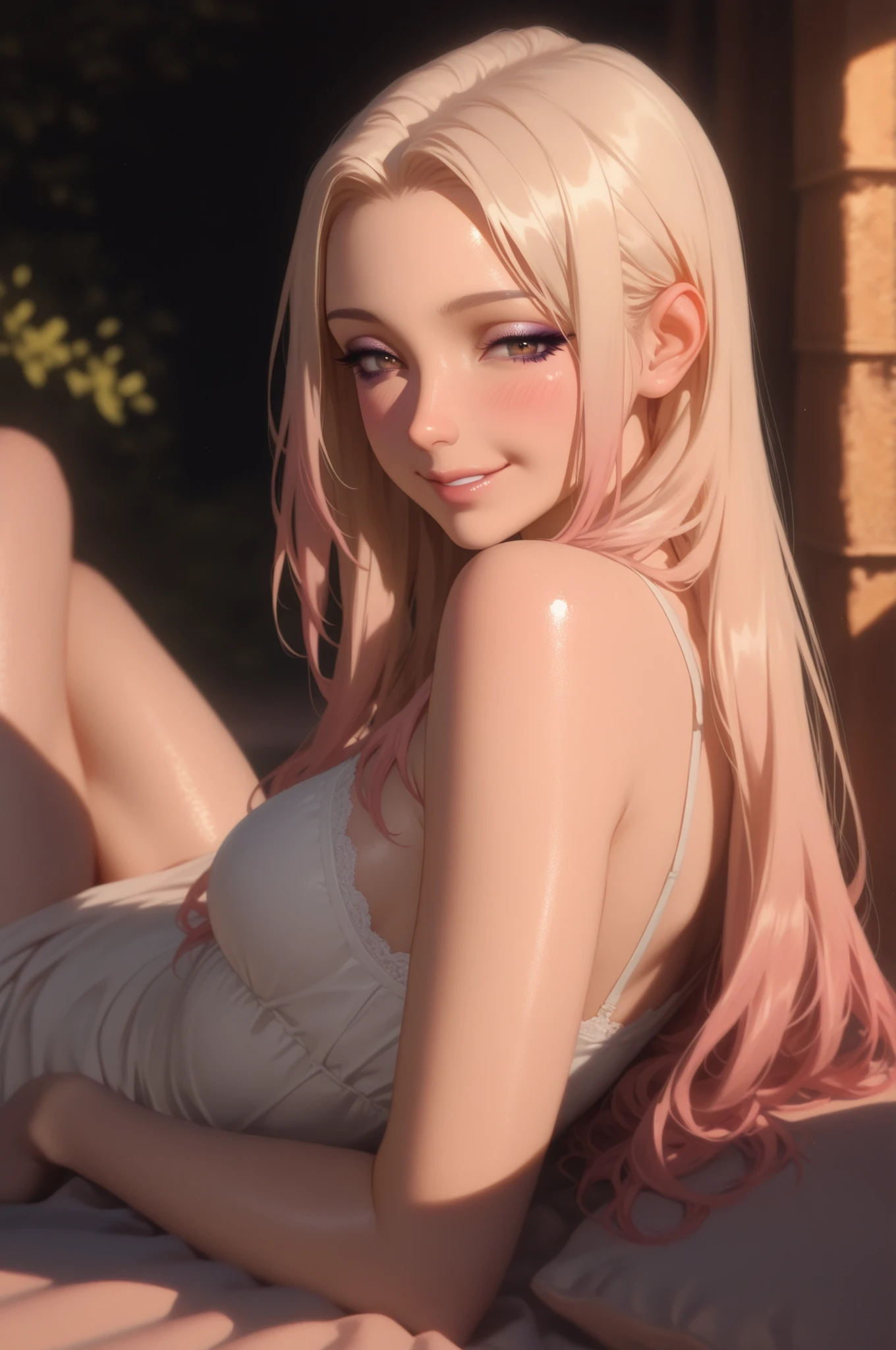 extremely delicate and beautiful, depth of field,amazing,masterpiece,growth,visual impact, ultra-detailed, highly, Amazing finely detail, naked, 1girl, solo, scrunchie, nude, collarbone, blush, bangs, c cup breasts, pussy,  standing, bunny ears, animal ear fluff, green_eyes, looking_at_viewer, closed_mouth, smile, bush, (fine and beautiful detailed skin:1.2),(shiny:1.3),(Oil highlights:1.4)[wet with oil:0.6],(shiny skin:1.4), gorgeous,fantasism,nature,