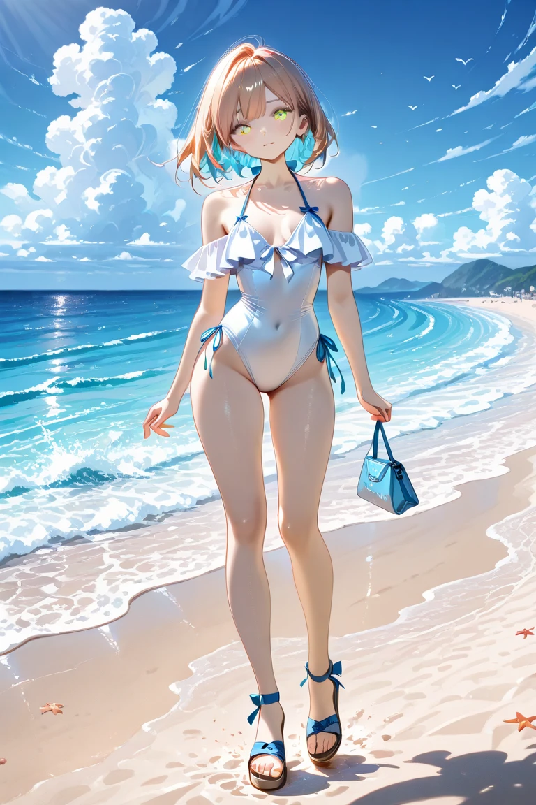 ,Big Breasts，Happy, Sundress, abundant，Gradient, extreme，color, Extreme，detail, Clear light perception, butt, (many, Impressionism, painting), Anime Characters,Fluid between thighs,flowing liquid,Disheveled,Clothing that fits snugly,broken，Chest contour,(((Wet clothing))),Tube Top,(((Ultra-thin clothing))),(Body model),((Flesh outline)),Grinning, blush,Hyperactive expression,Cover the crotch