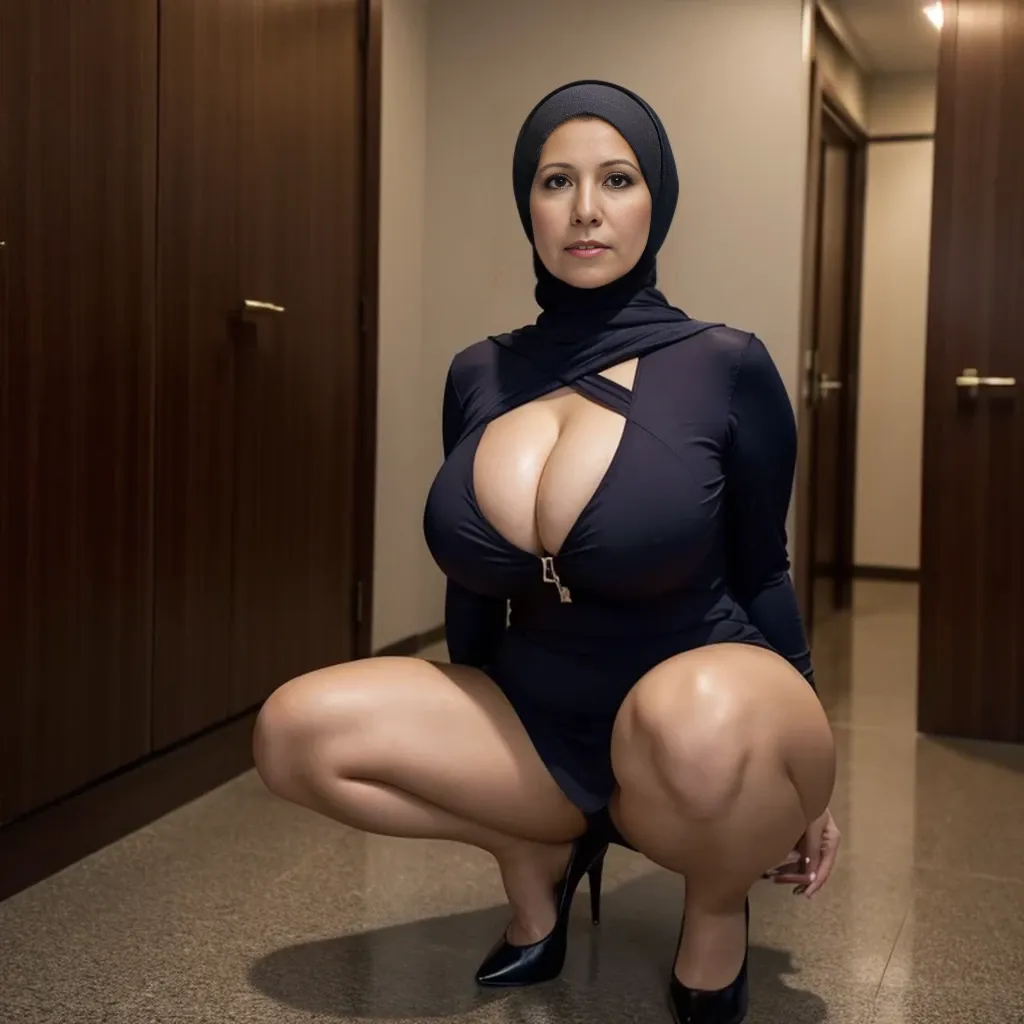 (view from above), a mature (hijabi) (muslim) mom with an hourglass figure (bra) cleavage confidently embraces her sensuality. Clad in (long sleeves shirt) and (stockings) ( high heels) wedding veil and adorned with a full face of striking makeup, including irresistible wet lips, (chair) indoor empty alley. Discover the power of personal empowerment and the beauty found in defying societal norms. Dive into a tale where boundaries are pushed, desires are embraced, and the complexities of human sexuality are celebrated in unexpected and thrilling ways." 1girl, (hetero), (1boy), (bigger longer penis:1.25), (sex), pussy, bra, (testicles), solo focus, (anal), (folded), (sex from behind), (full nelson),(reverse suspended congress), she is looking at viewer, (stockings) skin texture, ultra high res, RAW, instagram LUT, masterpiece, best quality, ultra-detailed, ultra high resolution, RAW, 4k, (looking at viewer), extremely detailed eyes and face, ((beautiful detailed nose)), ((beautiful detailed thigh)), ((beautiful detailed eyes)), perfect body proportion,  (looking at the camera), (hijab), seductive face, indoor, chair, empty alley, red lips, (cleavage)