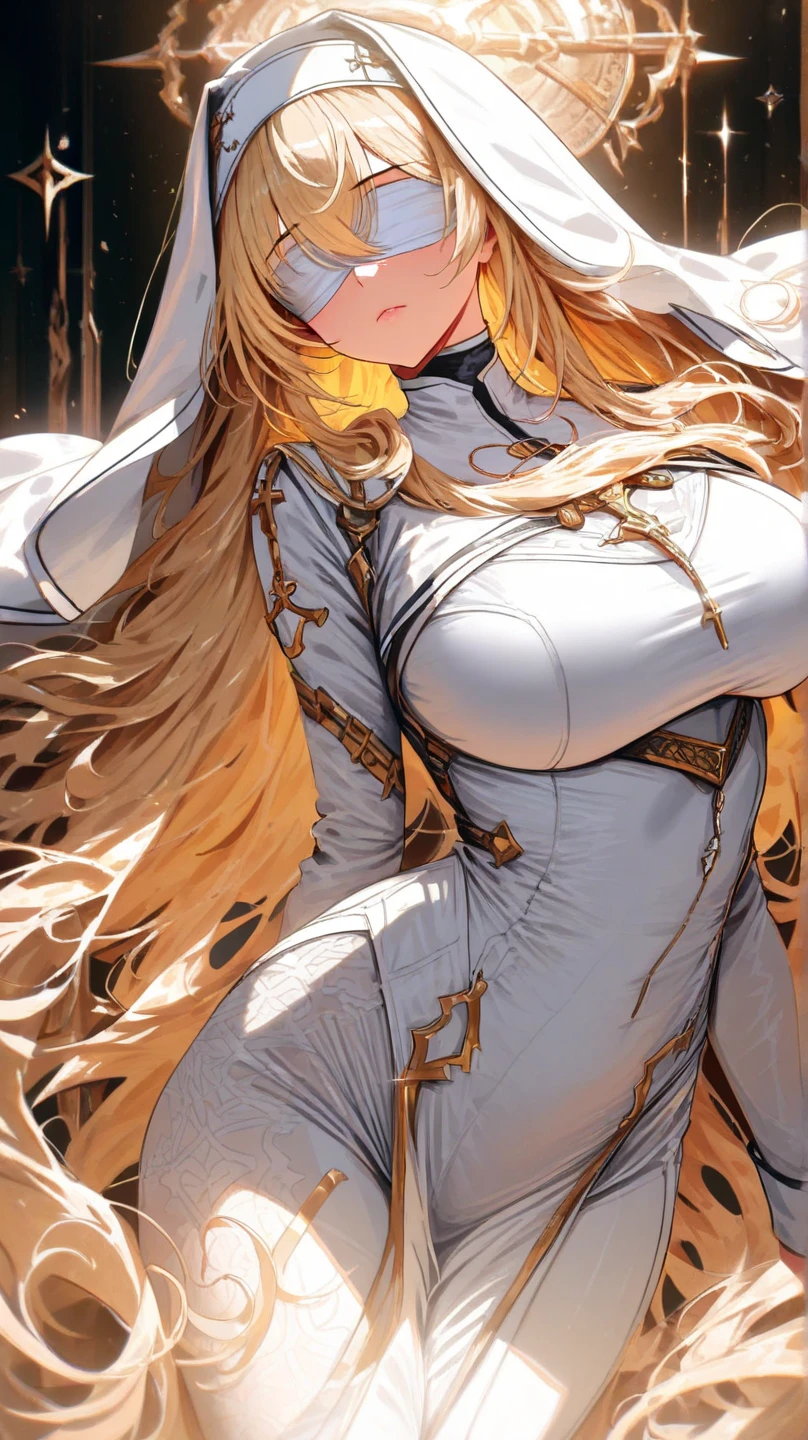 Solo, 1girl, Early 30's, long blonde hair, large heavy breasts, slender toned build, corset, white leggings, bending over