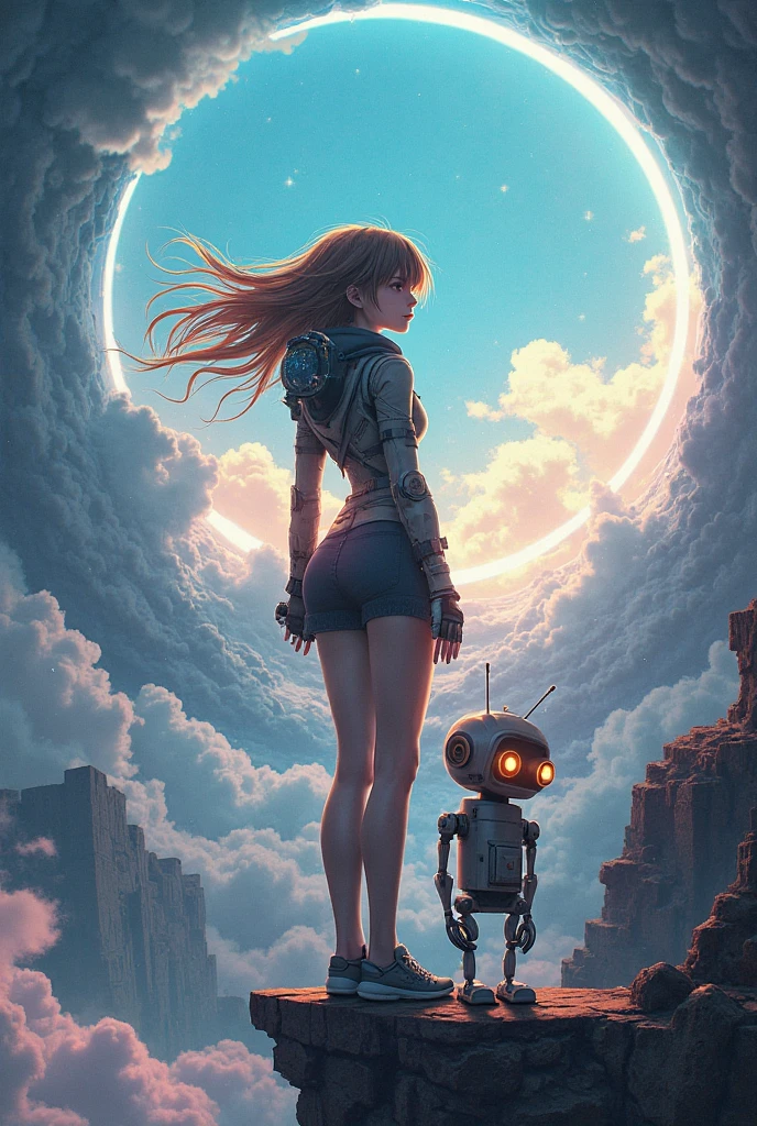 "A young girl with a sense of wonder explores an alien planet with vibrant chrome vegetation. The surreal landscape and flora create a stunning juxtaposition in a space-age paradise.