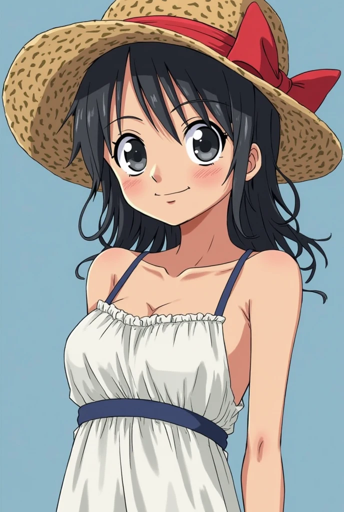 score_9, score_8_up, score_7_up, best quality, masterpiece, source_anime, anime screencap, one_piece_wano_style, clear face, 1girl, solo, black hair, short hair, brown eyes, large breasts,bare shoulders, belt, cleavage, hair bobbles,red tube top, one-piece dress, angel wings, brown mini skirt, clevage, outdoor, smile, looking at viewer, upper body, icon,
