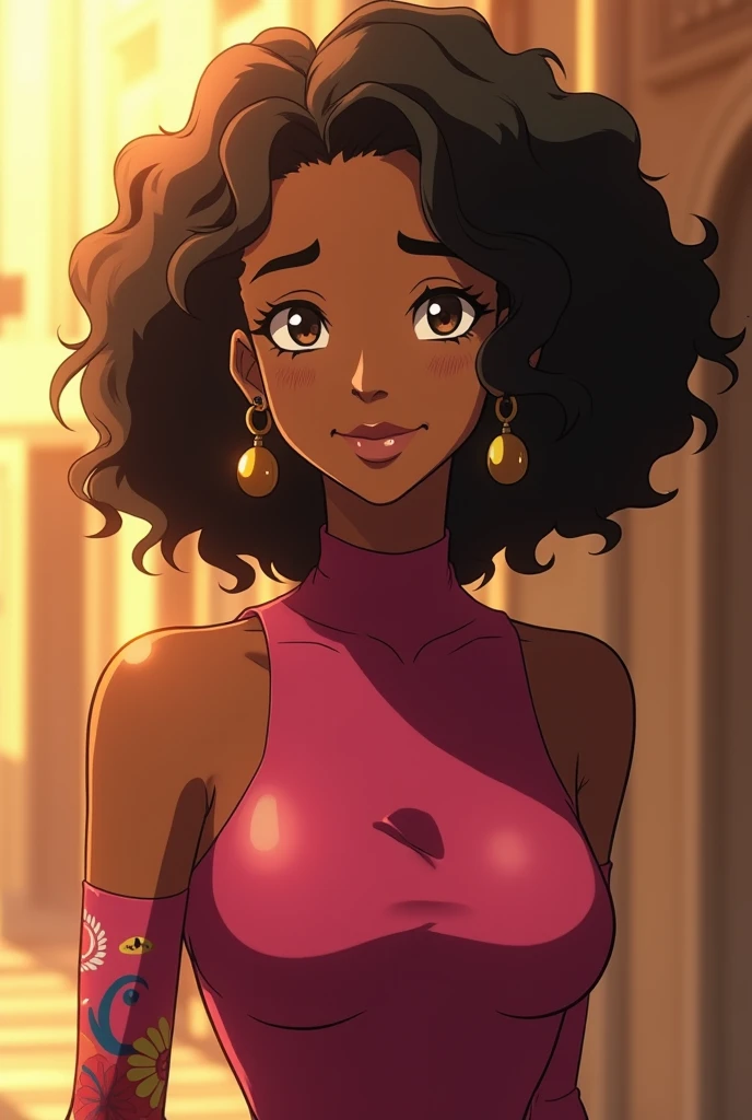 Masterpiece, best quality, high-res, extremely detailed, 1 girl, (dark brown skin tone:1.2), black eyes, smiling