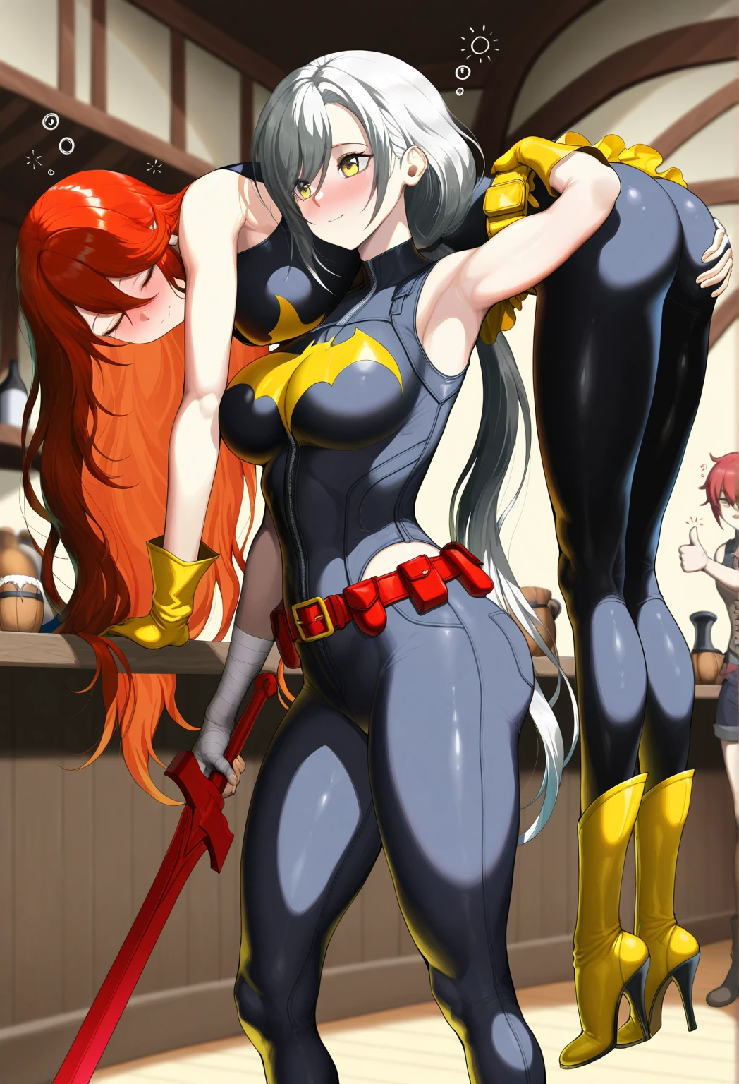 (masterpiece),Highest quality, carmine, One girl, skinny, (Blue bodysuit:1), belt, blush, Not reconciled, Cowboy Shot, Dark look, (Clenched_teeth:0.5) ,(nsfw,Half naked,Nipples,Bukkake,Full of love juice,Ahegao,Creampie,((Raise one leg)