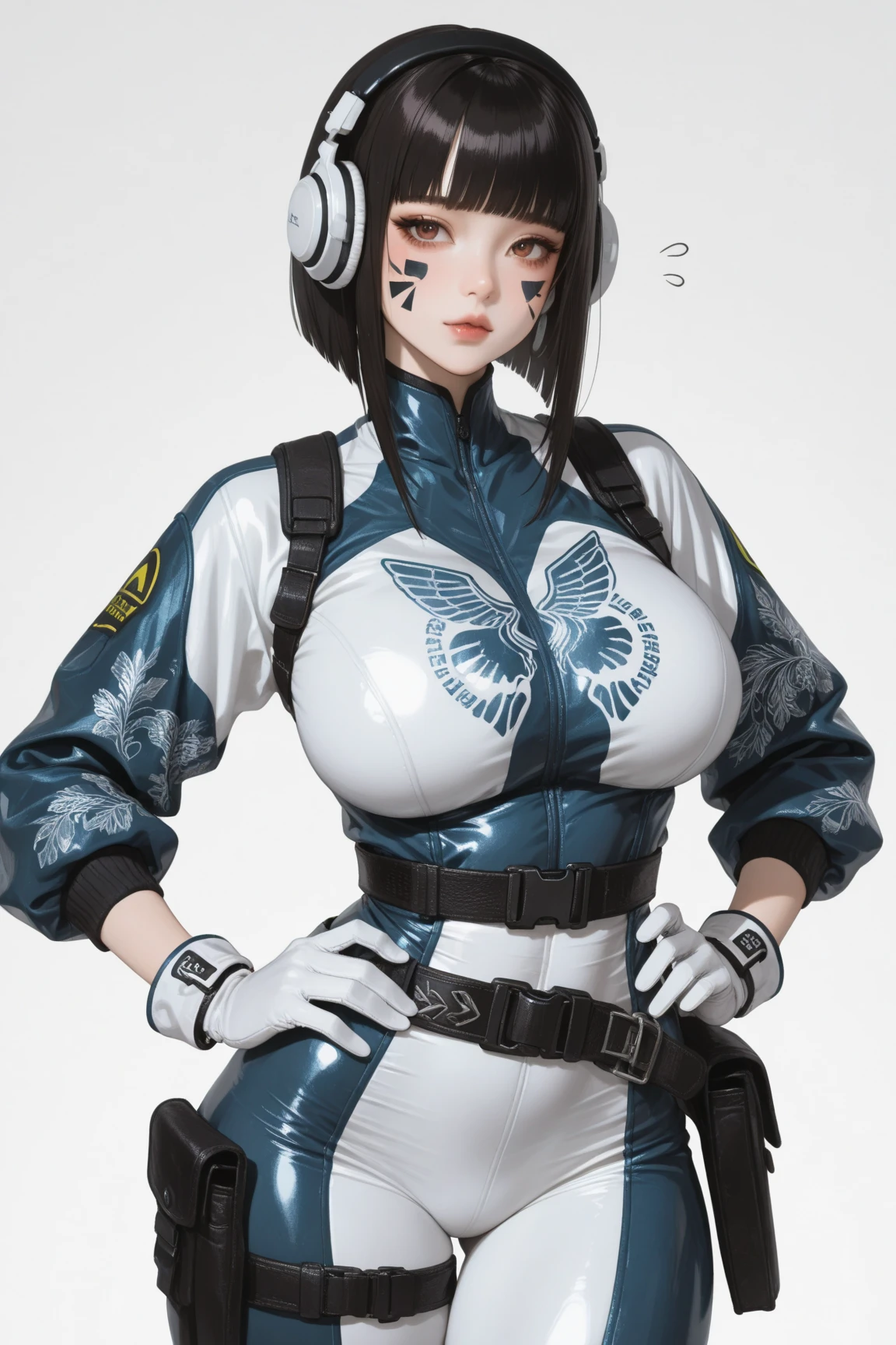 (masterpiece, best quality:1.2), solo, 1girl, sin \(nikke\), looking at viewer, hand on hip, bkcrown, crown, mask, jacket, pants <lora:sin-nikke-richy-v1:0.8> <lora:attire_burgerkingcrown-17:1>