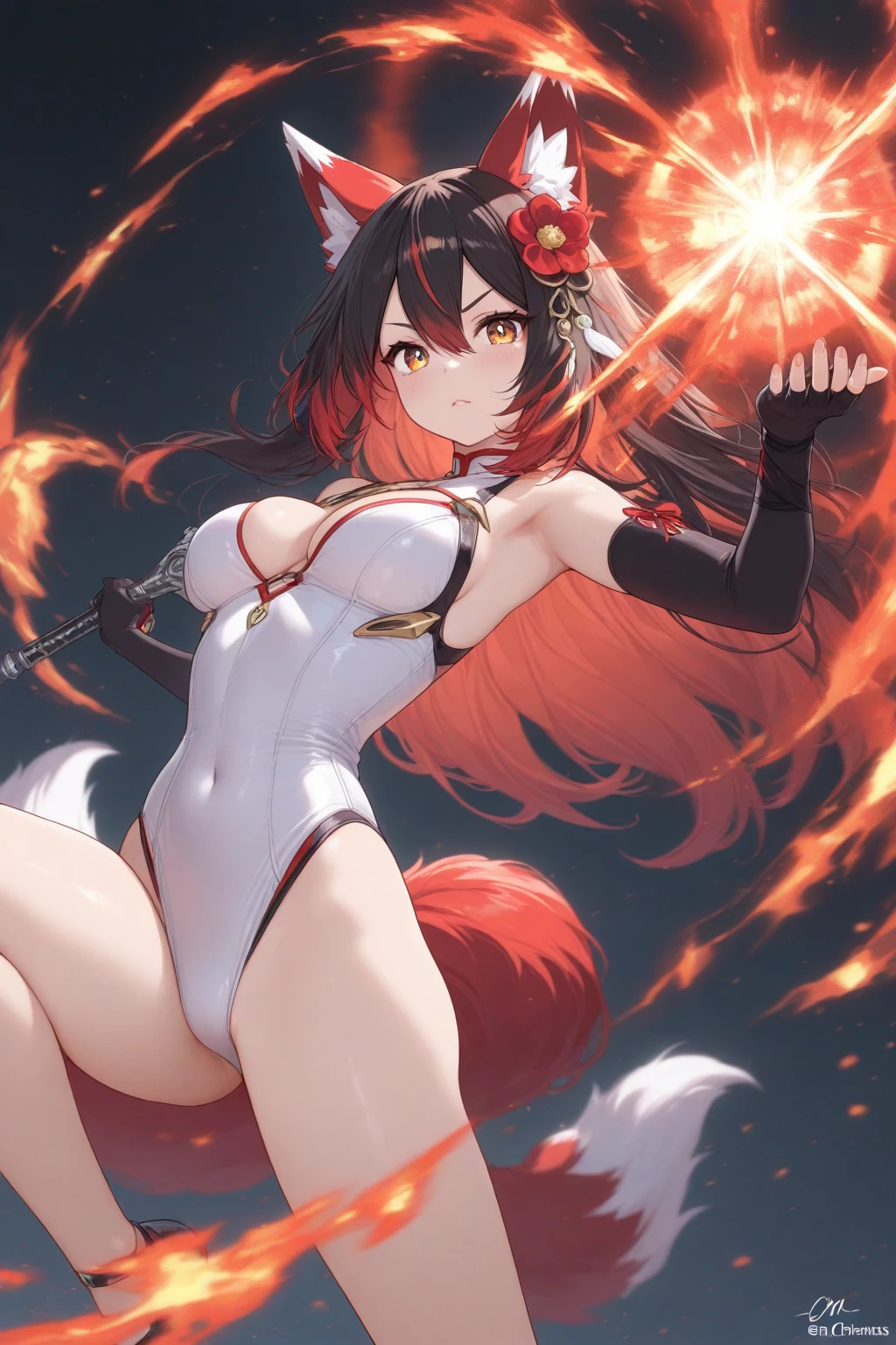 1girll, nur, (sexy, gorgeous woman, Perfektes Gesicht, Schmale Taille, perfekt, Brust, Straffe Bauchmuskeln, muscular quads, arched back, Perfekte Augen). Ahri aus League of Legends, Pferdegeschirr, Riemchen-Dessous, Brust von Dessous gequetscht, 8 tails, (Realismus 1.3