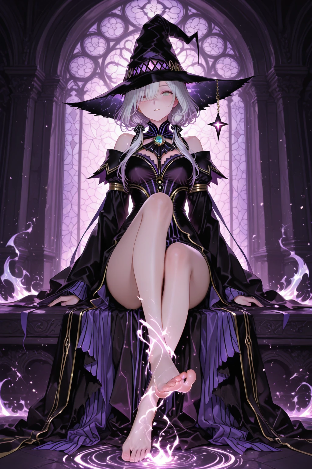 whole body, Anime character, a beautiful witch in her alchemist room, working on her project with a steaming cauldron filled with green glowing smoke, dressed in a traditional witch outfit, absurdres, RAW photo, extremely delicate and beautiful, masterpiece, Best Quality, ultra high resolution, 32k, hyperrealistic, ultra-detailed, perfect figure, perfect shape, detailed description, pale skin, 20 years old, detailed beautiful face and eyes, tearful mole, earring, short medium hair, wavy hair,