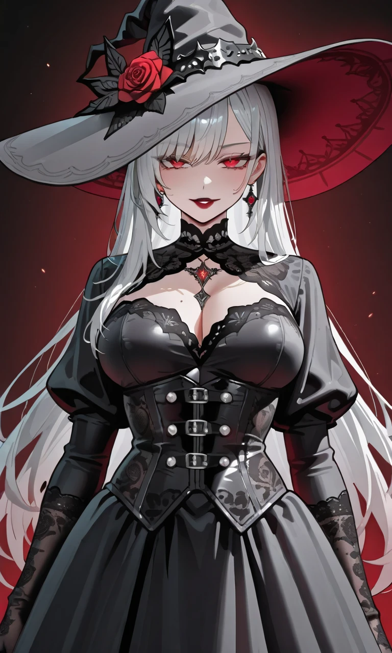 ((Fantasy Witch Costume)), ((Flowing white hair)), ,(Blood splatter:1.6),Female curves, Large Breasts, Thick thighs, Sexy flat stomach, Perfect hands, Perfect anime face, ((dark lolita dress)), Are standing, ((Wicked Smile)), ,(Blood splatter:1.6),Victorian cities, gaslight, Steam circulates, Moonlight Illumination, night lighting, A sky filled with stars and galaxies,disaster々new devil horns,,(Blood splatter:1.6),anime zombie witch design, Twisted smile、Bloodstained、bleeding from the head,,、Blood splatter、,(Blood splatter:1.6),Crossbones, skull,