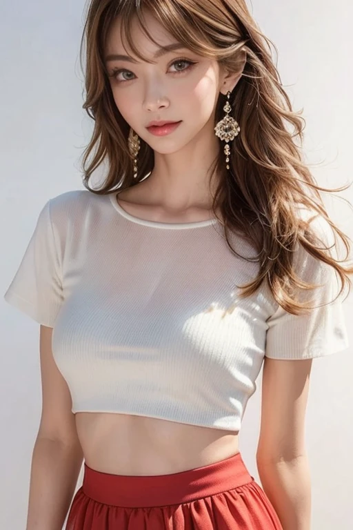 ((Realistic lighting, best quality, 8K, masterpiece: 1.3)), Be focused: 1.2, 1 Girl, Perfect body: 1.4, Slim abdominal muscles: 1.1, ((Dark brown hair)), (White cropped top: 1.4), (outdoor, night: 1.1), City Streets, Very delicate face, Beautiful eyes, Double eyelids,Sexy