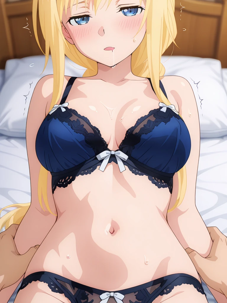 anime image of a woman in a bikini con tacones lying on a bed, seductive anime girl, the anime girl is crouching, crouched, also, beautiful anime girl squatting, grin, anime moe art style, makoto, ( ( ( yoshinari yoh ) ) ), lying on a bed, oppai, , yamada_yellow, 1chica , by rubio, alone, wide, hair ornament, , smile, bow, red eyes my dress darling anime, beautiful seductress anime