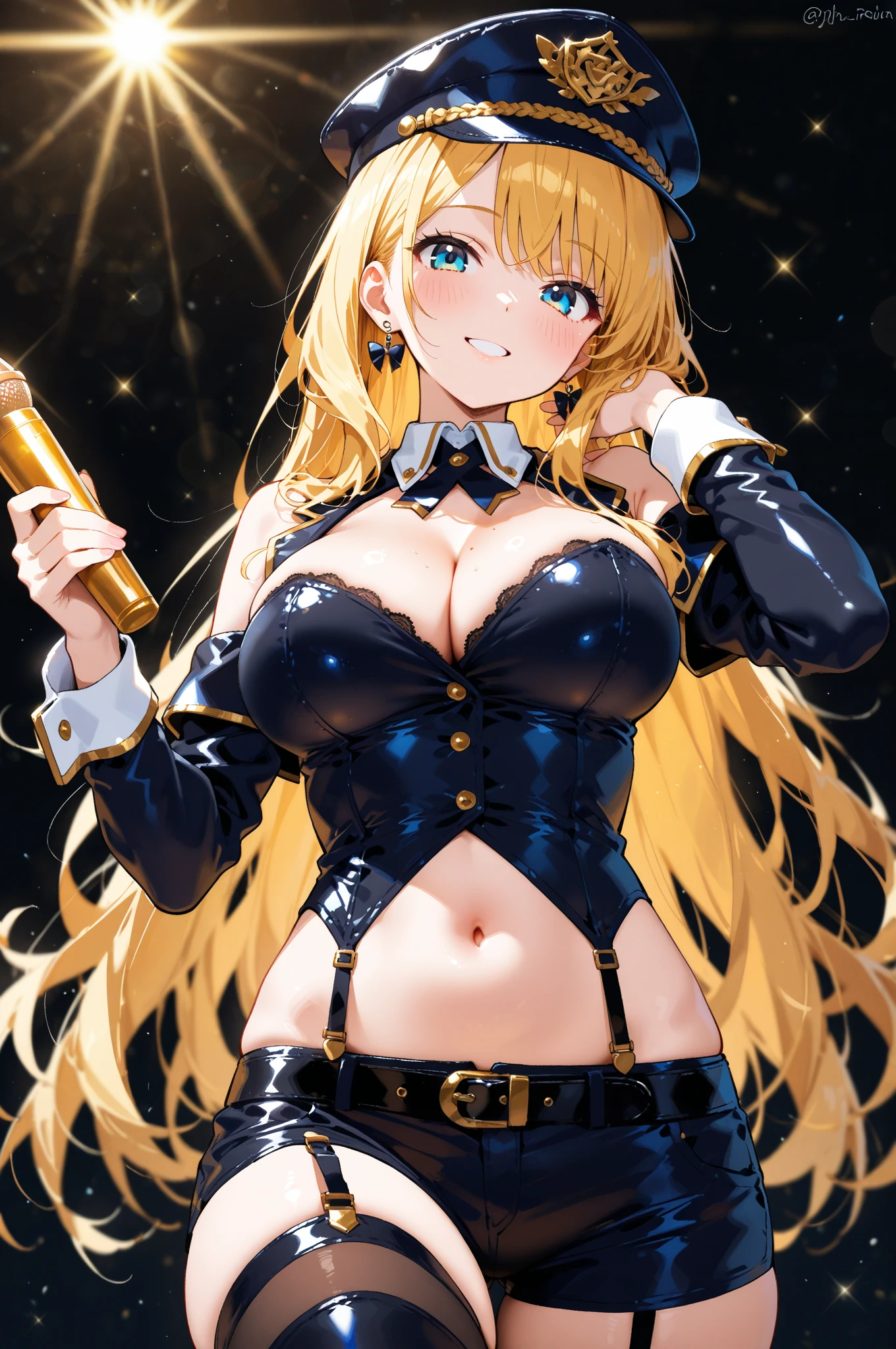 mastute piece,Best Quality,insanely detailed,8k cg,nsfw,
(shoot upper body:1.3),
(1girls:1.3),standing,looking at viewr,body in front,((both arms behind back:1.4)),(magician costume:1.3,tailcoat),(bare breasts:1.2),break,
blush,shy,(ecstasy face),(trembling:1.2),break,(light yellow hair:1.2),
break,
perfect breasts,perfect teats,(open mouth:0.9),(large breasts:1.3),
(stage:1.1),(magic show)