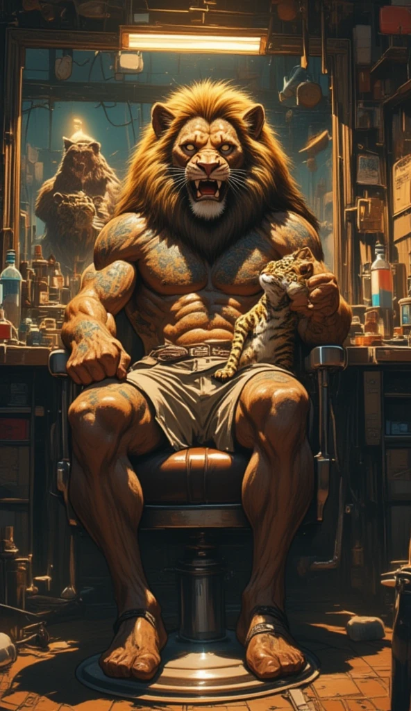Best quality, masterpiec,ultra high res, furry, real shadow and light, 4K, Cool Pose, ((Tiger)), ripped body, Muscular, anthropomorphic, extra detailed body, detailed body, Best quality, masterpiece, ultra high res,detailed background,realistic, real shadow and light,depth of field, solo, ((looking at viewer)), ((close-up)), ((bare chest)), red eyes, ((red face)), ((huge scar on his body)), ((full naked)), ((male penetrated)), ((masturbation)), ((masturbating pose)), Cum, Cum on the floor, ((standing in the bathroom))