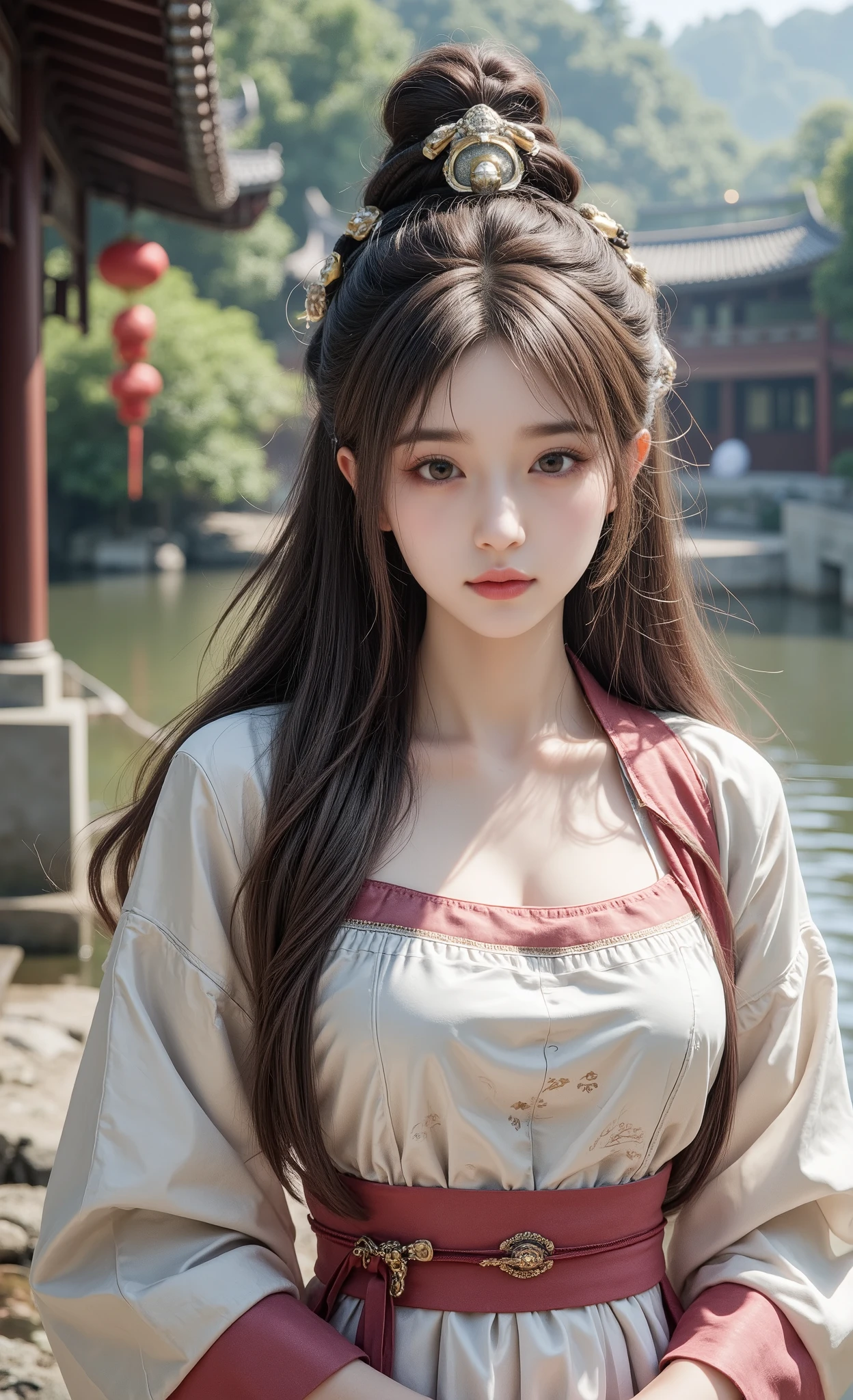 (Best quality details)、Realist、8K Ultra HD、high resolution、(1 Girl)、((Anxious expression))、Ultra detailed、Intricate details、High quality shadows、Beautiful face with delicate details、Beautiful eyes with exquisite details、20s、(The most beautiful smile)、Beautiful Korean girl、(Korean Urzan Face)、(ulzzang-6500-v1.1:0.6)、Pure face_v1、Glowing eyes、Perfect body、()、 ((View viewr))、((Open your arms))、(White hair color)、Teak、Glossy lips、Natural color reproduction, ((glare))、(Necklace)、((Brown eyes))、((Beautiful fingers))、(White hair), (Double braid)、(八字Bangs)、(Bangs)、 Shiny hair、Describe beautiful and delicate hair、(Glowing skin)、(little Red Riding Hood)、(Red Cape)、((Under the Hood))、(a red skirt)、(Corsets)、(Forest at night)、((wind))、