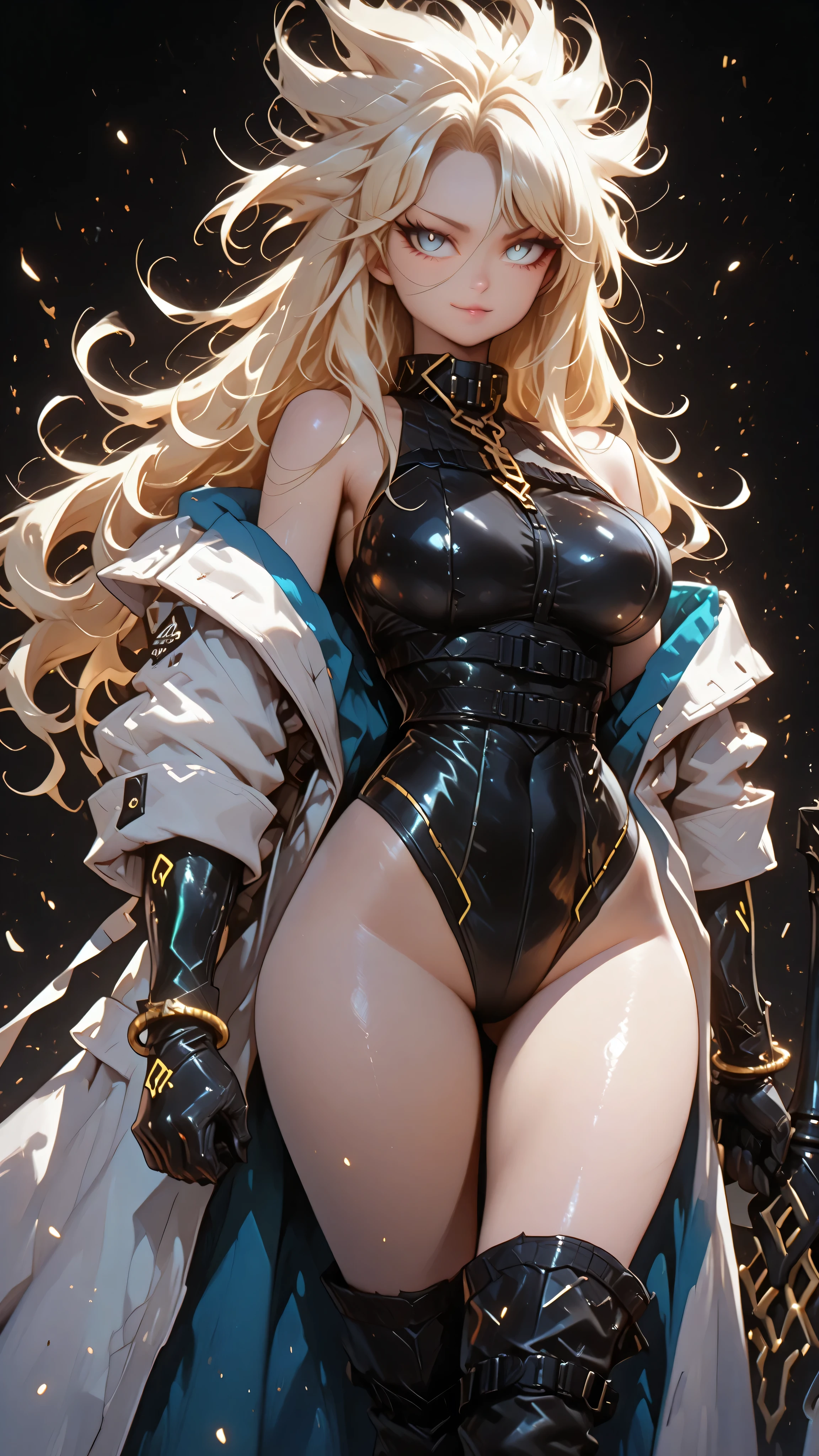 Anime Kawaii sexy Perfect Slim sensual body large breast and huge thighs, An intricate and highly detailed illustration of anime (Young girl) Steppiece, best qualityer, ultra detali, absurdrez, Portrait of the cute android18DB, lifelike face, standing alone, aretes, jewerly, , Coraggioso, closed shadow, the beach, mitts, necklase, stone, standing, fighting position, volumetric lighting, best qualityer, tabletop, details Intricate, tone mapping, sharp focus, hyper detailled Short pants sleeveless