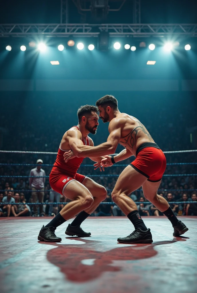 Wwe championship .cristiano ronaldo, muscular male fighter, wwe wrestler, powerful punch, messi, male soccer player, iron chair, action scene, dynamic pose, dramatic lighting, cinematic style, gritty texture, high contrast, intense colors, photorealistic