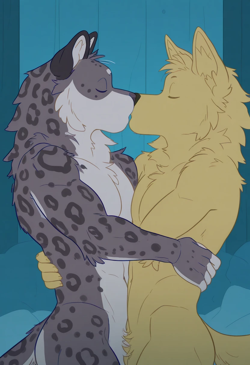 Solo, score_9,score_8_up,score_7_up, source_furry, (a tall female spotted hyena, brown snout, black nose, tall slender body, brown eyes, spiked undercut platinum blonde hair, black lips, hyena tail, brown hyena ears, ?????), ???, standing ???, she is getting fucked by tall human faceless male, human males face is cropped out, (suspended congress ??? position):1.3, in a regal bedroom, side view, ahegao