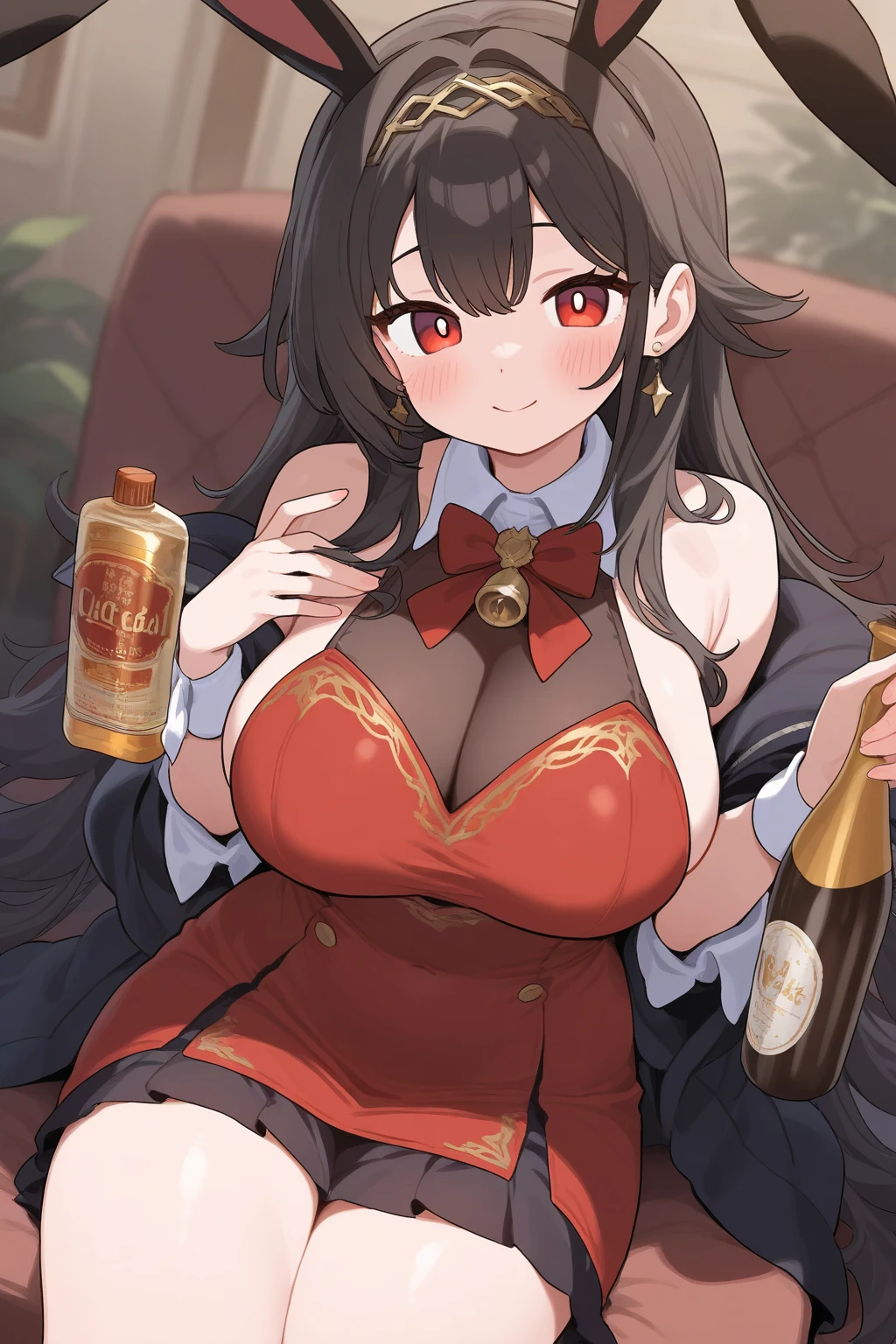 masterpiece, standing insanely hot (woman 1) using sexy, (((cute pose)), (thick thigths), (confident expression), blushed face, red eyes, brown hair, from below, eye patch, medival tavern, beer, panties, abdomen