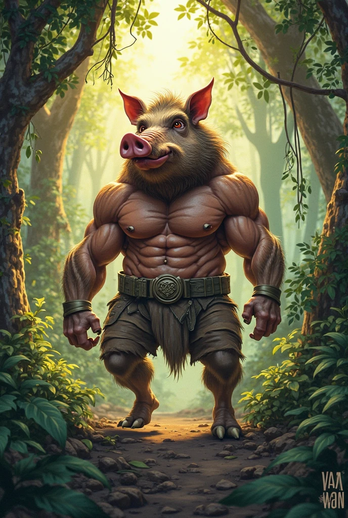 there is a very big boar with a big nose and big teeth, hyper realistic fantasy monster, realistic creature concept, Giant pig, by Artur Tarnowski, surreal hybrid animals, Vojtek FUS, Prehistoric Hell Pigs, Creature concept art, Adam Marchinsky, anthropomorphic creature, Tadeusz Pruszkowski