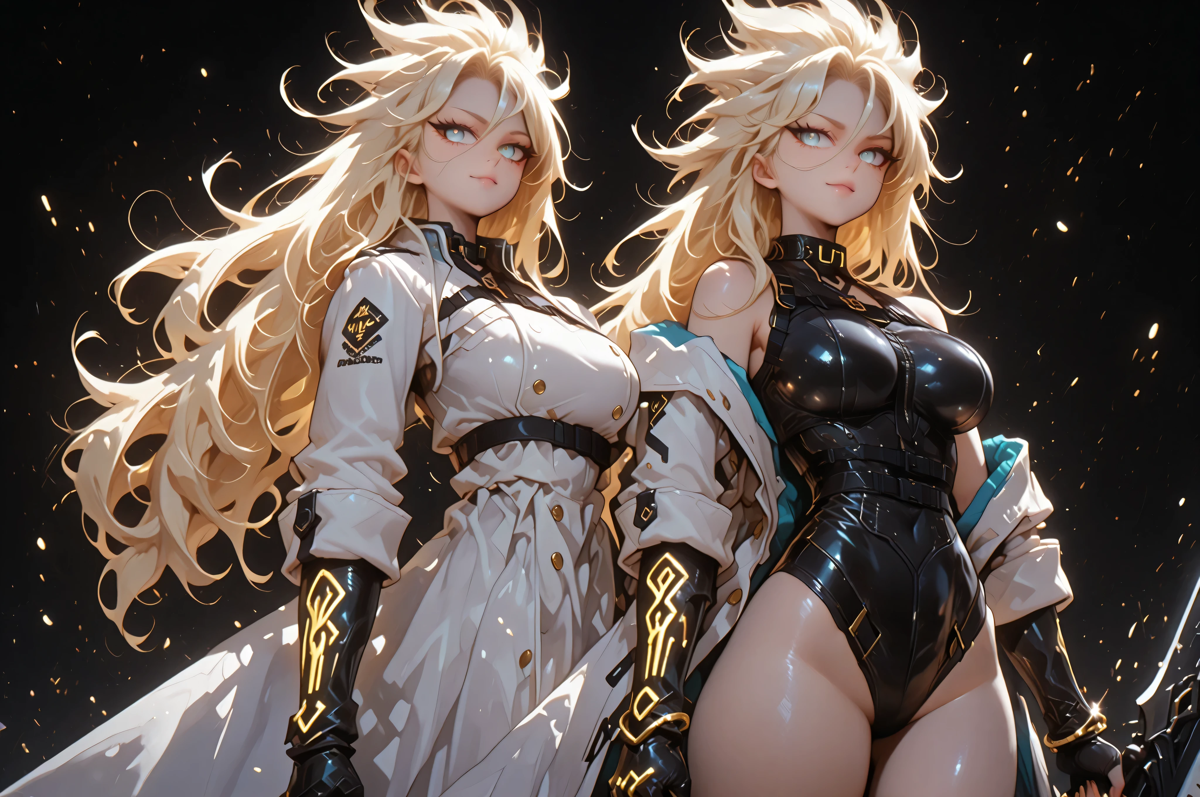 White hair, blue eyes, beautiful female, black military uniform