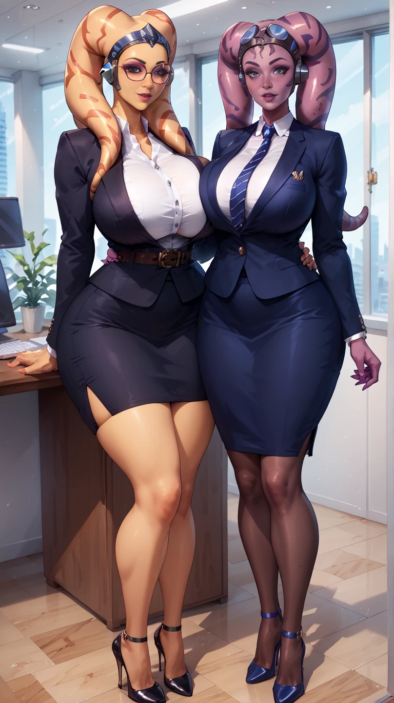 (best quality,highres,commission:1.2),two business women ((((VERY BIG TITS)))),standing in a hallway,painting medium, realistic artstyle,detailed facials,long shadows,rich color tones,vibrant background lighting