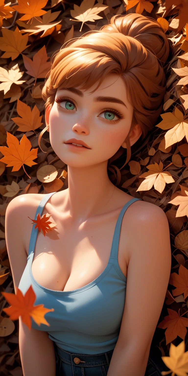 woman, ((Masterpiece, best quality)), detailed skin, highly detailed, cinematic lighting, ultra realistic, blush, looking at viewer,  anna, anna from frozen, princess, disney, brown hair, long hair, portrait, outdoor, snow,  cleavage,  large breasts,
white lingerie