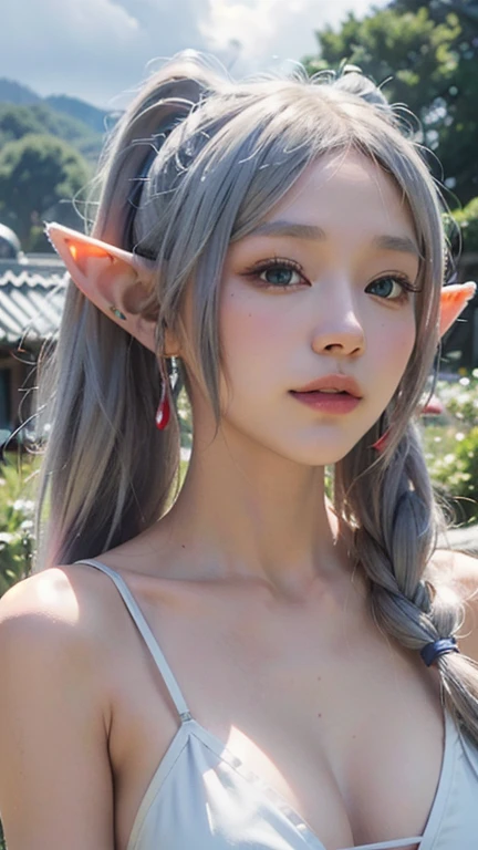 the elf girl,elf ears,
(silver hair),hides her nipples and vagina with her hands,white sox, eyes with large brown irises, blunt bangs,small mouth, fresh lips,nose blush,pink cheek,embarrassing,in ancient forest
,(perfect anatomy),beautiful lighting, volumetric lighting, dynamic angle, looking at viewer, (photographic portrait), sharp,