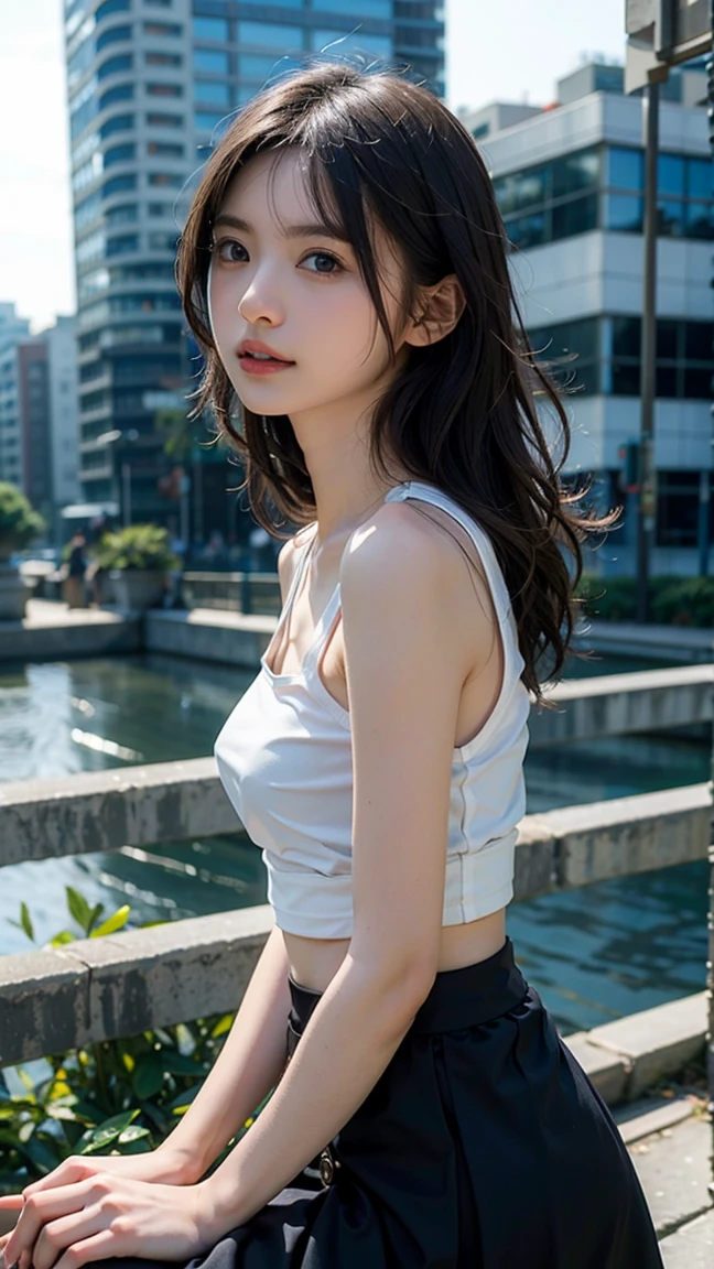 NSFW.16 K, Raw photo, 超A high resolution, Best Quality,(photos realistic:1.5), (Highly detailed CG Unity 16K wallpaper),1girl in,(12year old),japanaese girl,hair blowing in wind,Hyper Detail Hair,disproportionate-breasted,(fullllbody、model poses:1.3),（Alchemist's clothing:1.5）.eye line,Small piercings、（Hiroshima、Scenery of Onomichi City:1.3）