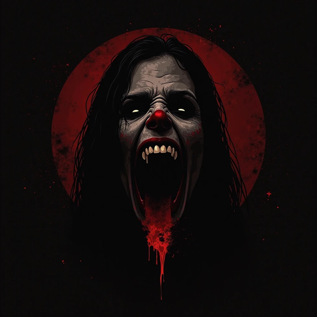 horror slasher movie poster for "THE ART", movie poster, hd, 8k, horror movie poster, scared woman at center