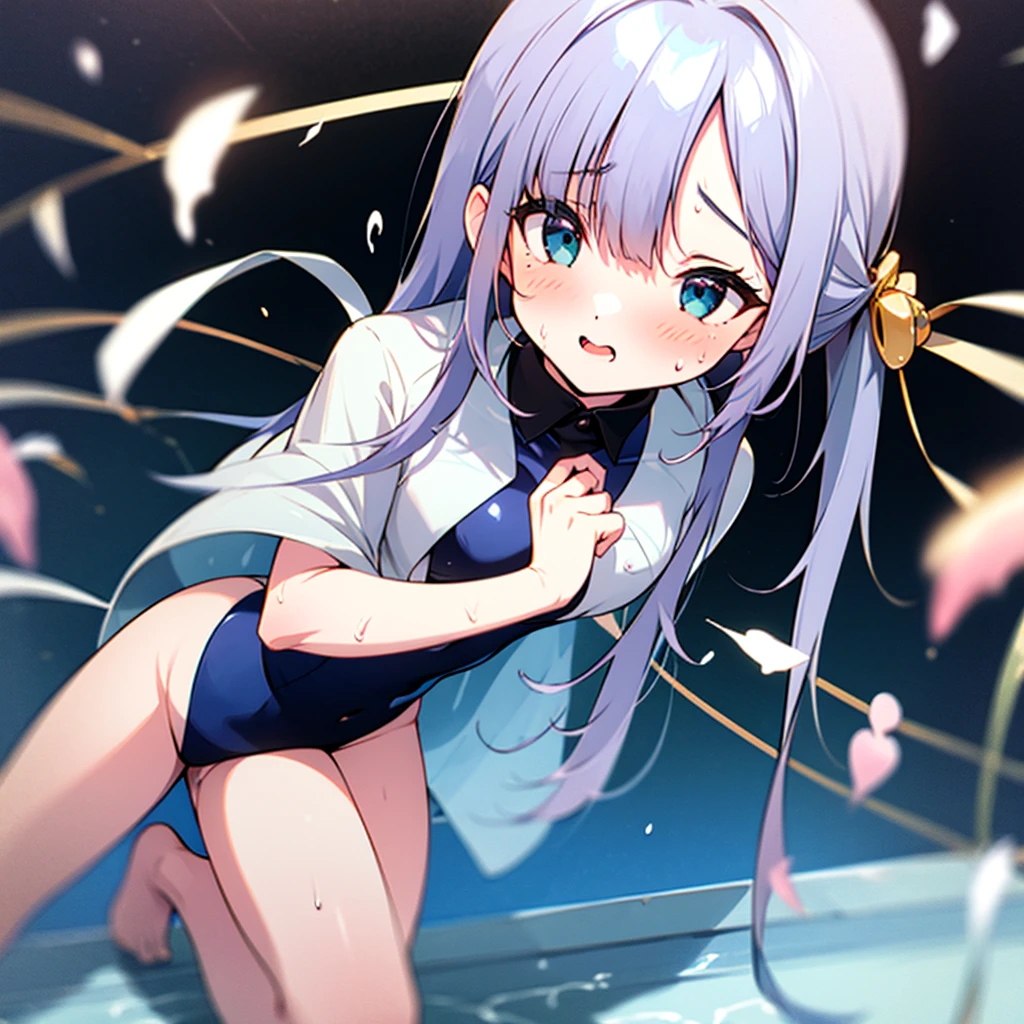 high quality、High resolution、High resolution、Inside a love hotel、One Woman（Women having sex）、Ecstasy face、Tree Eyes（1.9）、The corners of the eyes are raised、Light purple hair（Bangs long enough to cover one eye、Medium Hair、Straight Hair、Two braids on the chest）、Angle viewed from directly in front、White camisole、A tight white skirt that shows off her butt、White panties、Droplet Earrings、Are fat（1.6）、Glowing Skin（1.9）、Wet（1.9）、trembling（Only  and ass），Climax（0.6）、Blue eyes、Saggy breasts（1.9），Small chest（1.9）、Long chest（1.9）、Her breasts are bouncing up and down　　（Black man）、（Big penis）、（The man is doing the seed press in front of the woman）